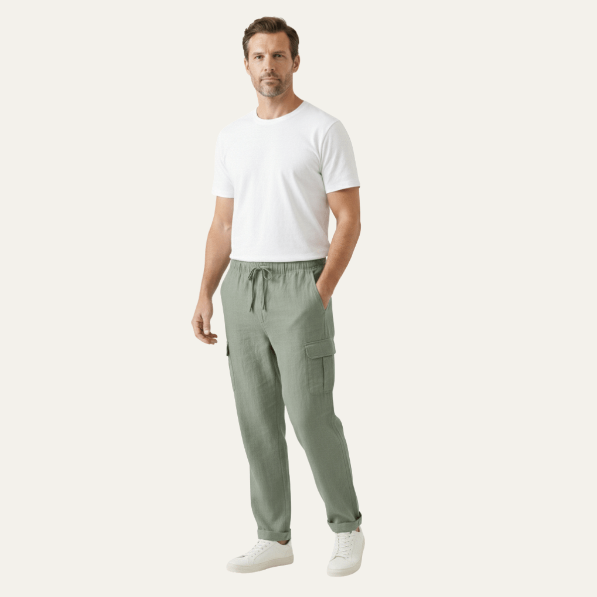 Herren Leinen-Cargohose - Weiter Schnitt, Mehrfach-Taschen-Design