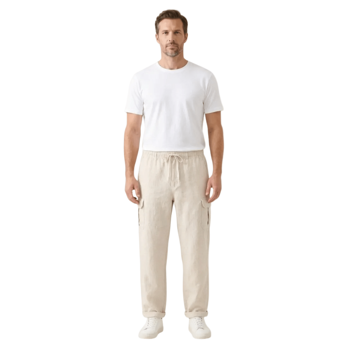 Herren Leinen-Cargohose - Weiter Schnitt, Mehrfach-Taschen-Design