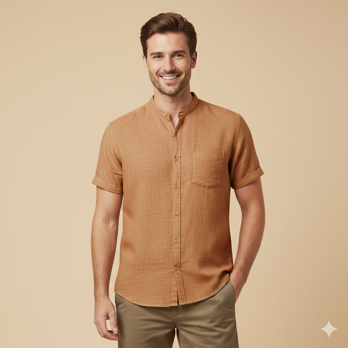 Leinenhemd Herren - Oversize-Passform Kurzarm Gerader Schnitt