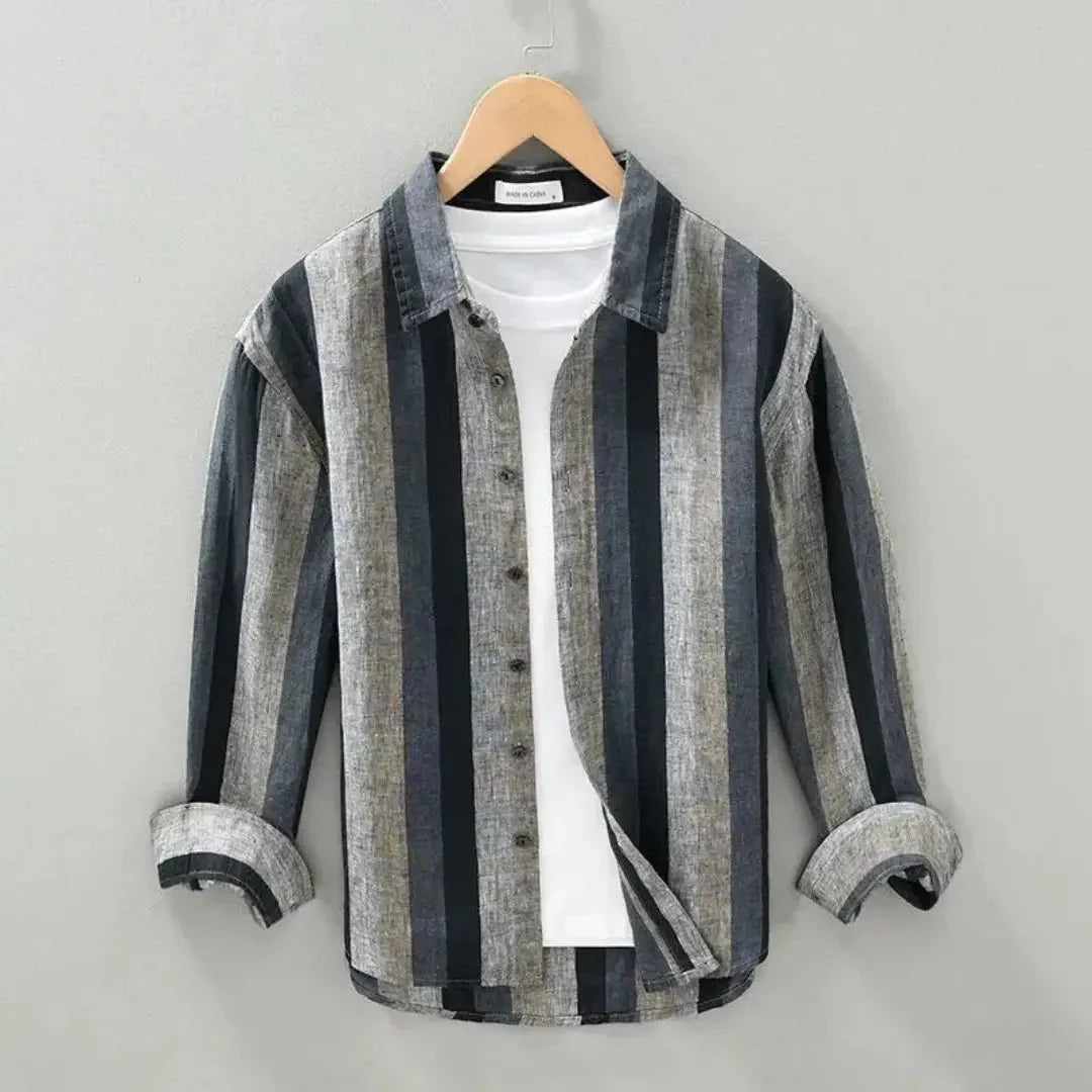 Camisa de lino para hombre — Ajuste relajado, mangas largas y cierre con botones