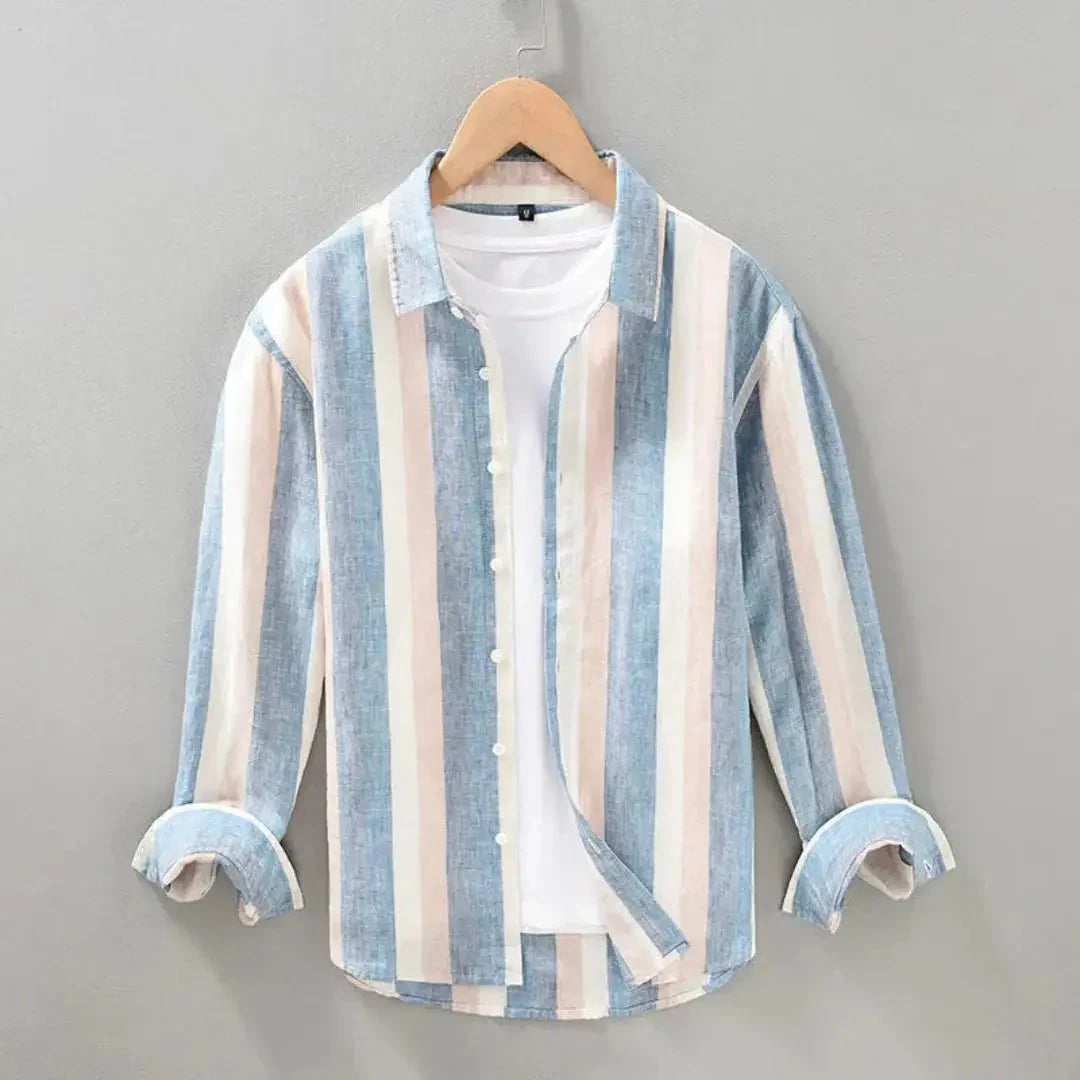 Camisa de lino para hombre — Ajuste relajado, mangas largas y cierre con botones