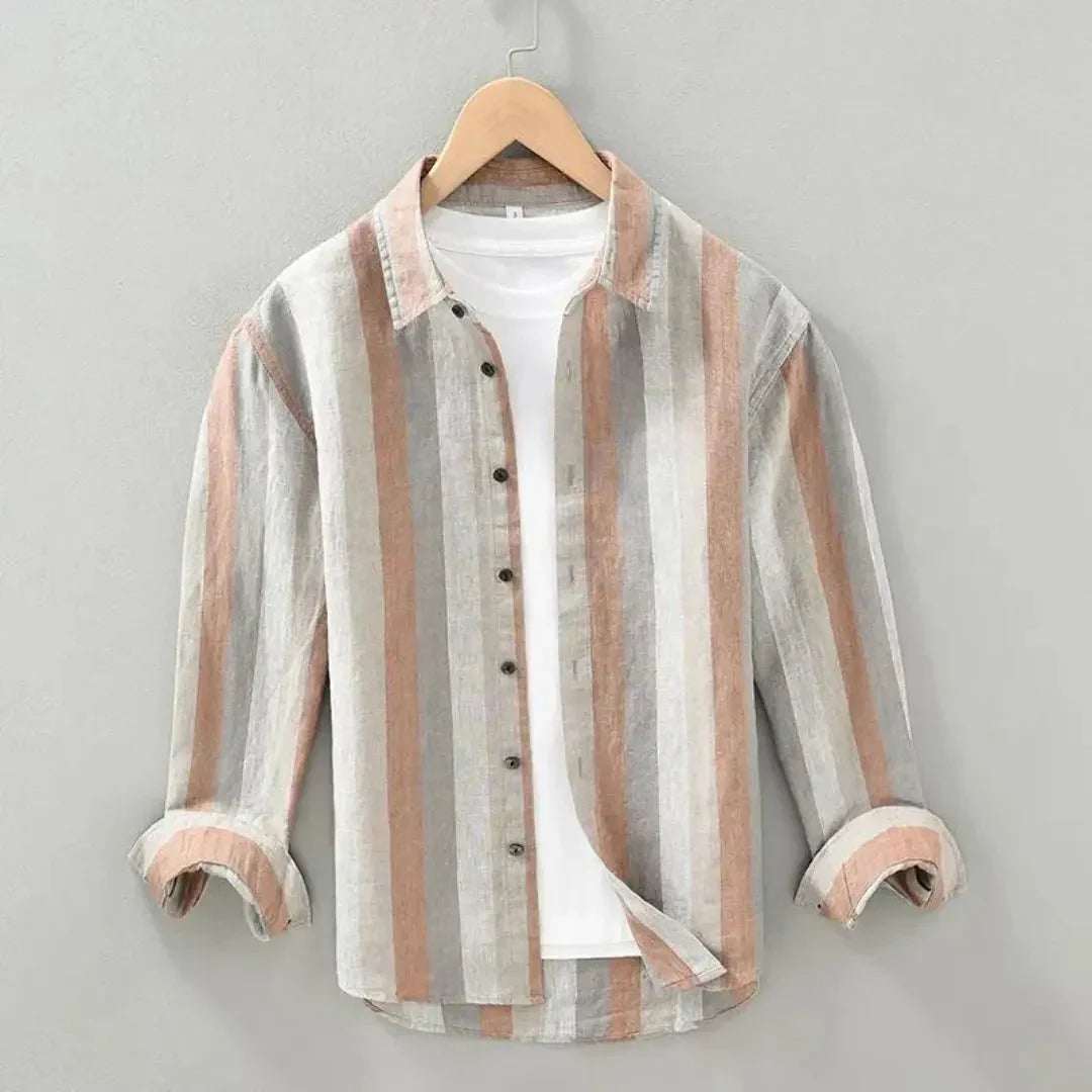 Camisa de lino para hombre — Ajuste relajado, mangas largas y cierre con botones