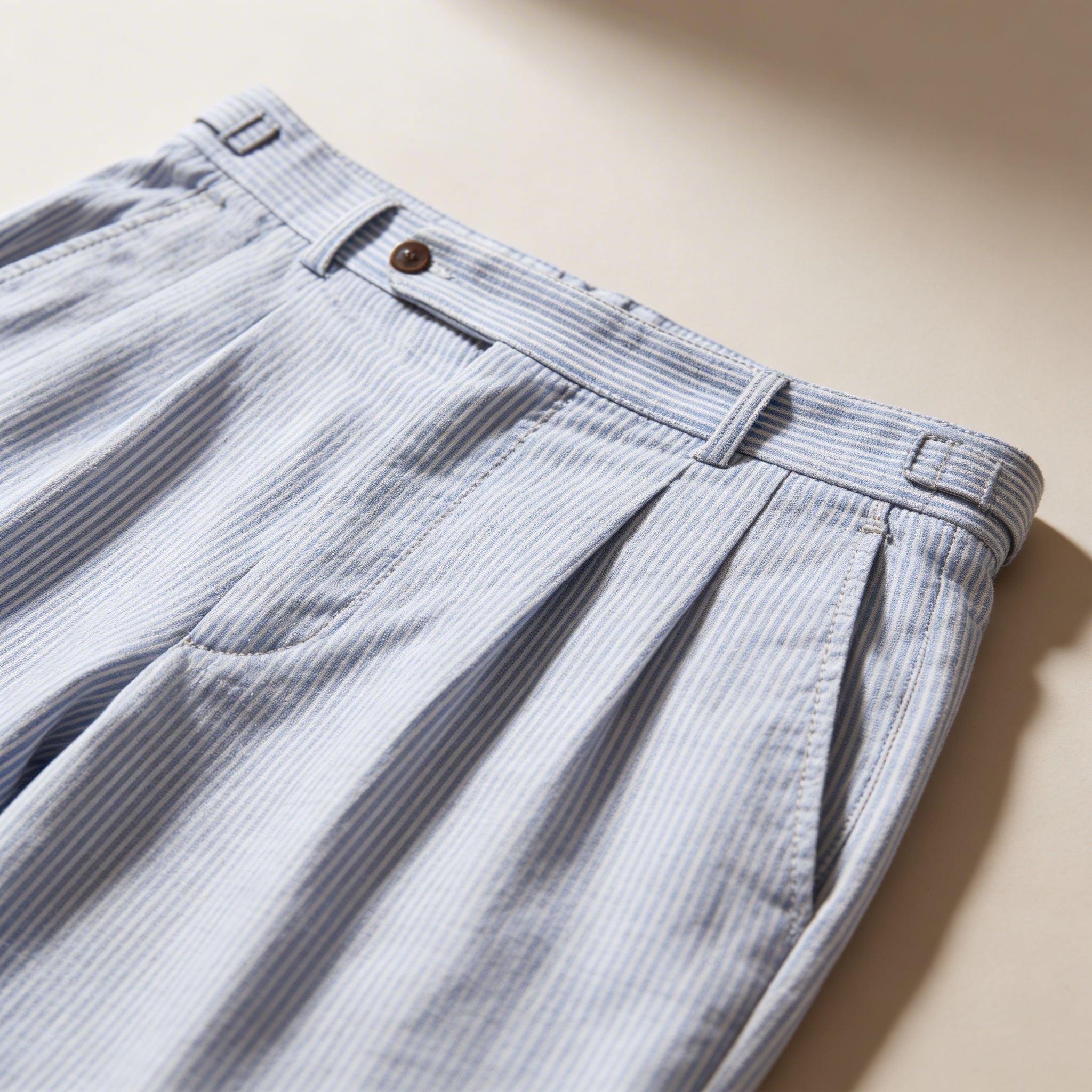 Shorts Homme en Lin - Taille Haute Plis Devant Fermeture Boutons