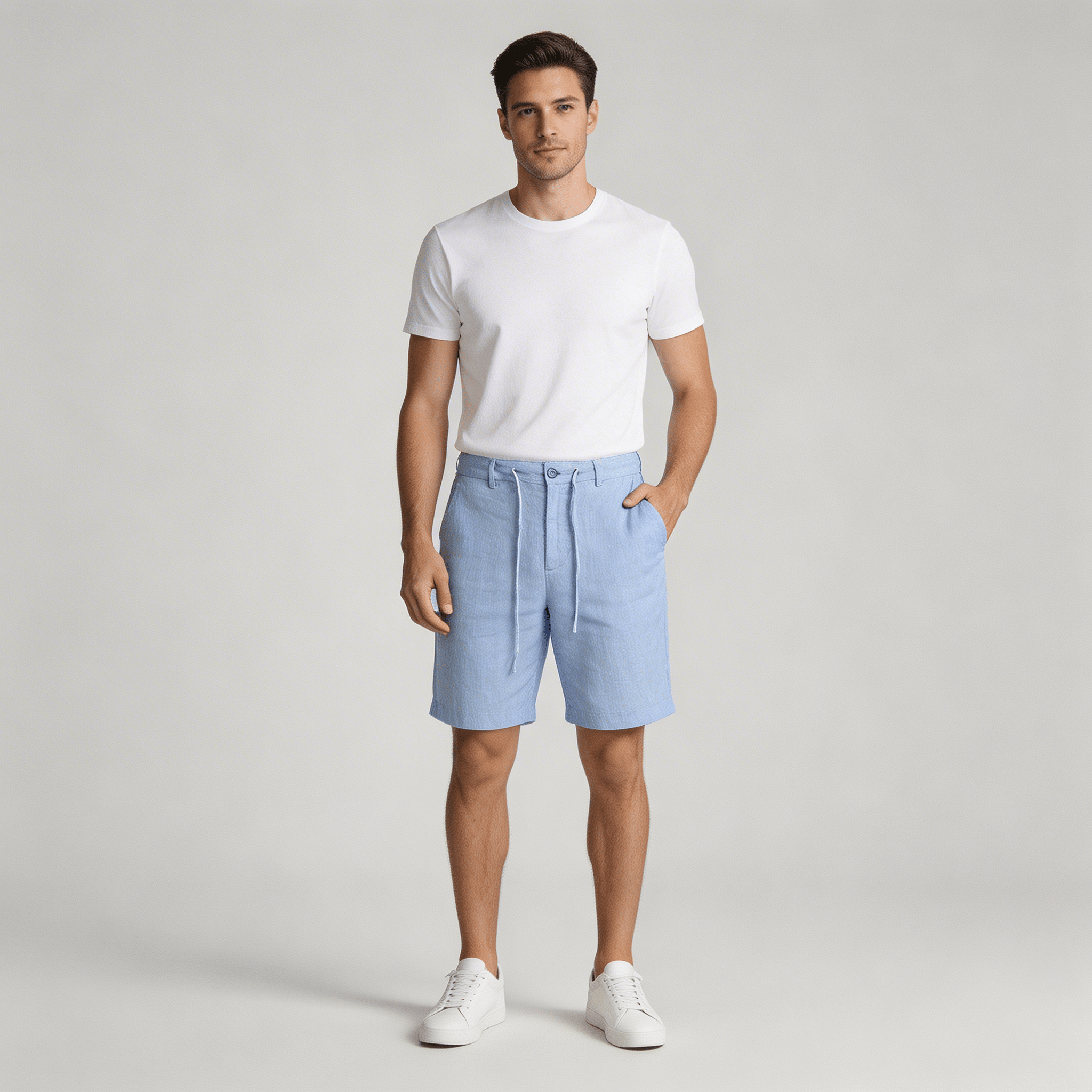 Leinen-Shorts Herren - Entspannte Passform Tunnelzugbund Knopfverschluss