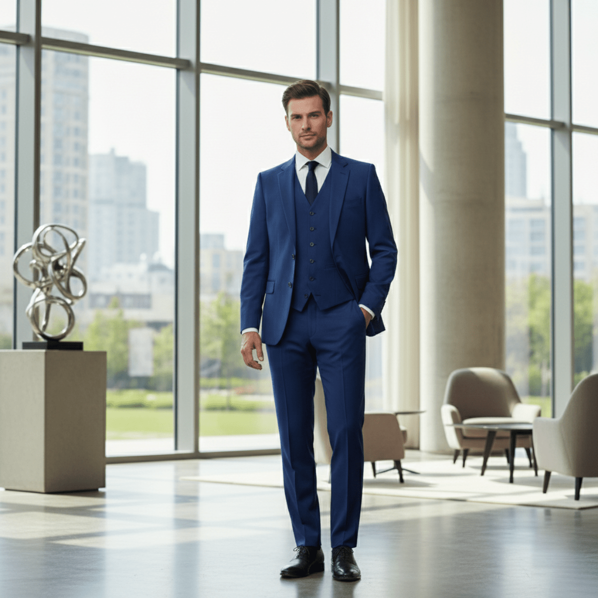 Conjunto de traje de lino para hombre — Ajuste slim, tres piezas y cierre frontal