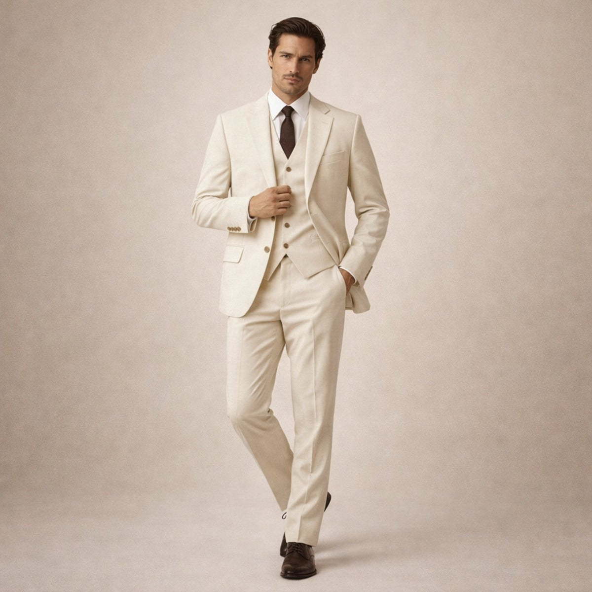 Traje de lino de tres piezas para hombre — Ajuste entallado, chaqueta, chaleco y pantalones