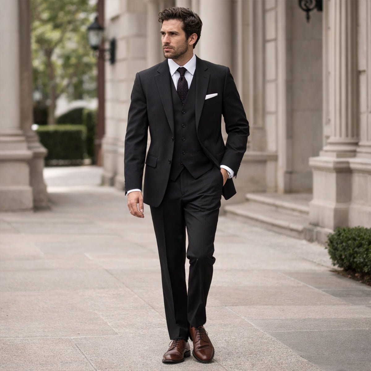 Traje de lino de tres piezas para hombre — Ajuste entallado, chaqueta, chaleco y pantalones
