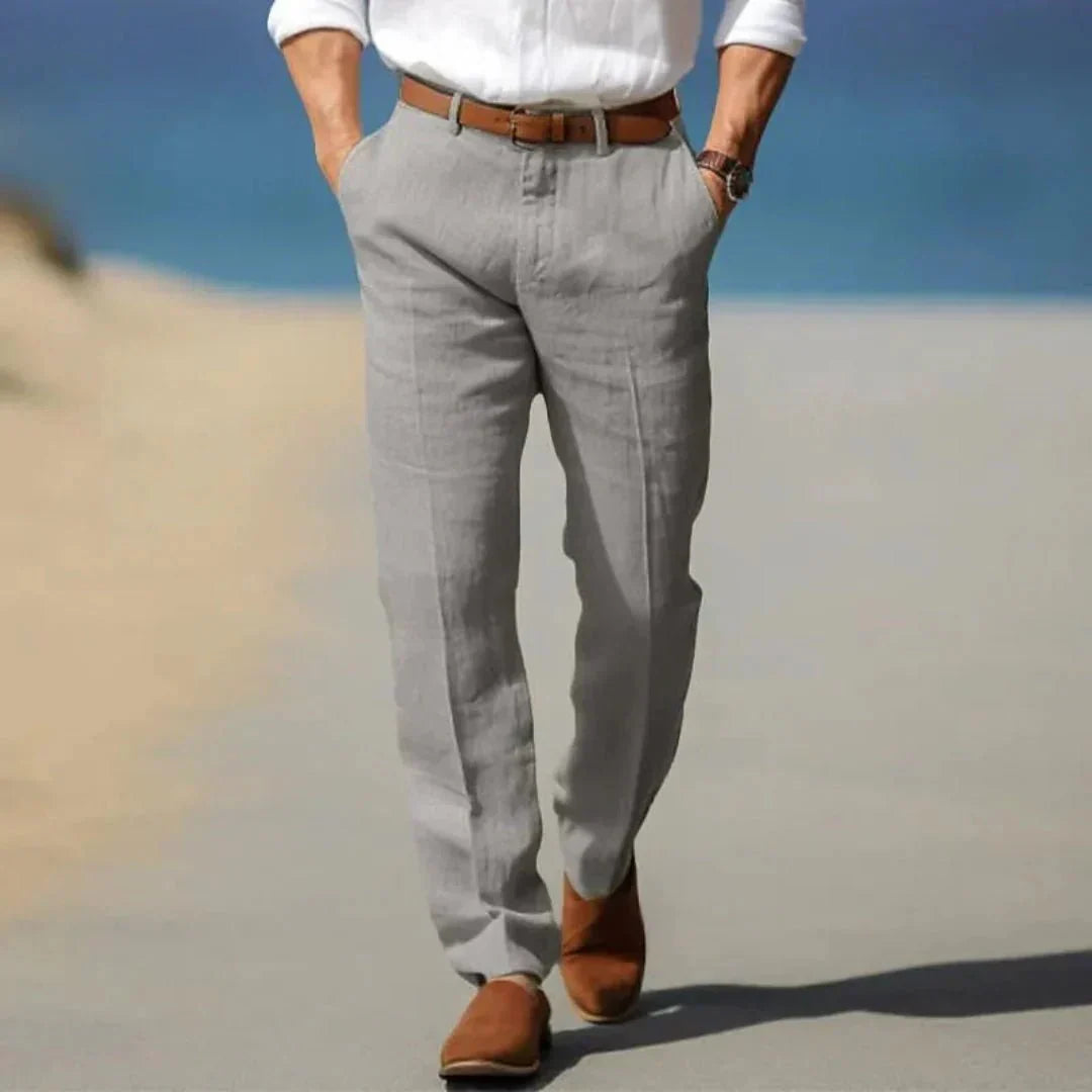 Pantalon lin homme — Coupe ample Fermeture éclair devant Passants de ceinture