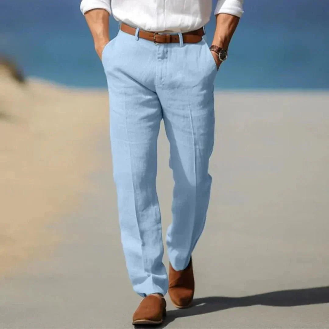 Pantalon lin homme — Coupe ample Fermeture éclair devant Passants de ceinture