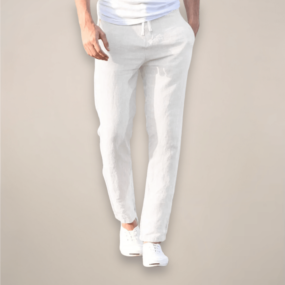 Pantalon lin homme — Coupe décontractée Longueur totale Taille élastique
