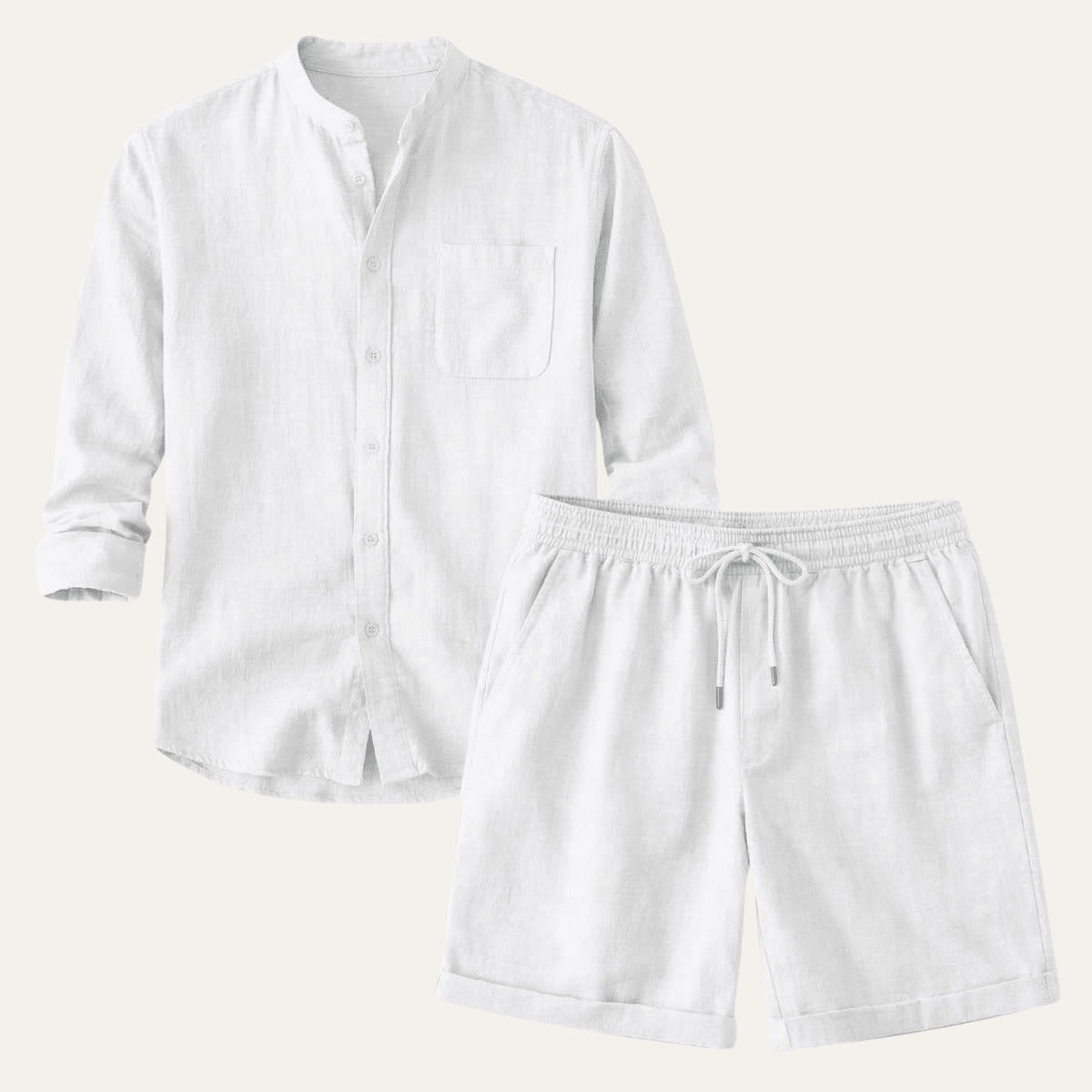 Conjunto Masculino de Linho de Duas Peças — Camisa de Manga Curta e Calções com Ajuste Relaxado