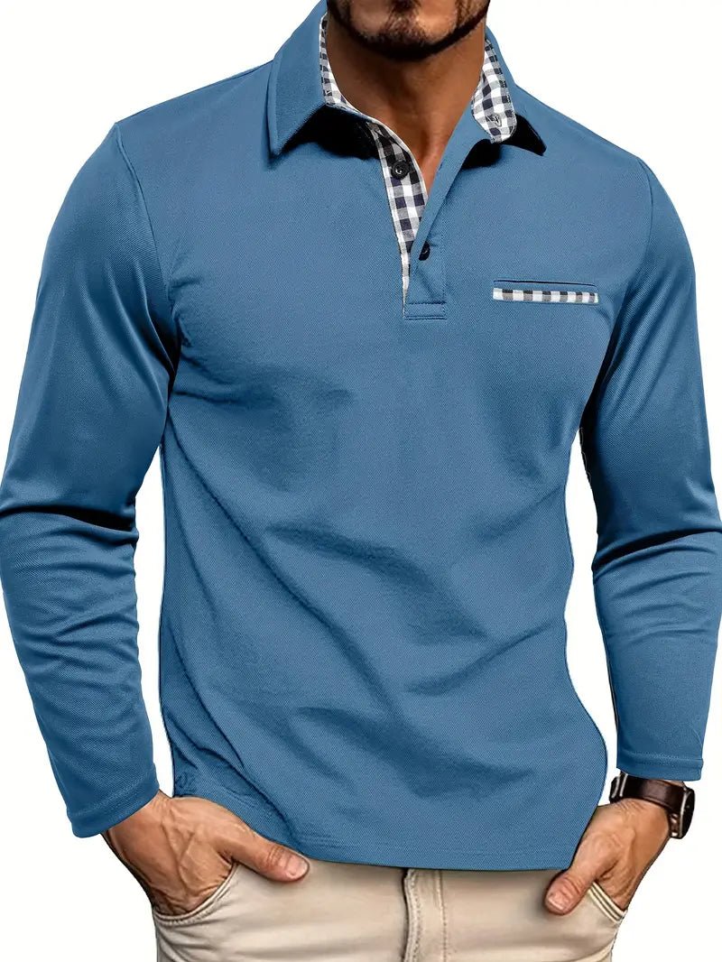 Herren-Poloshirt — Reguläre Passform, lange Ärmel, Knopfleiste