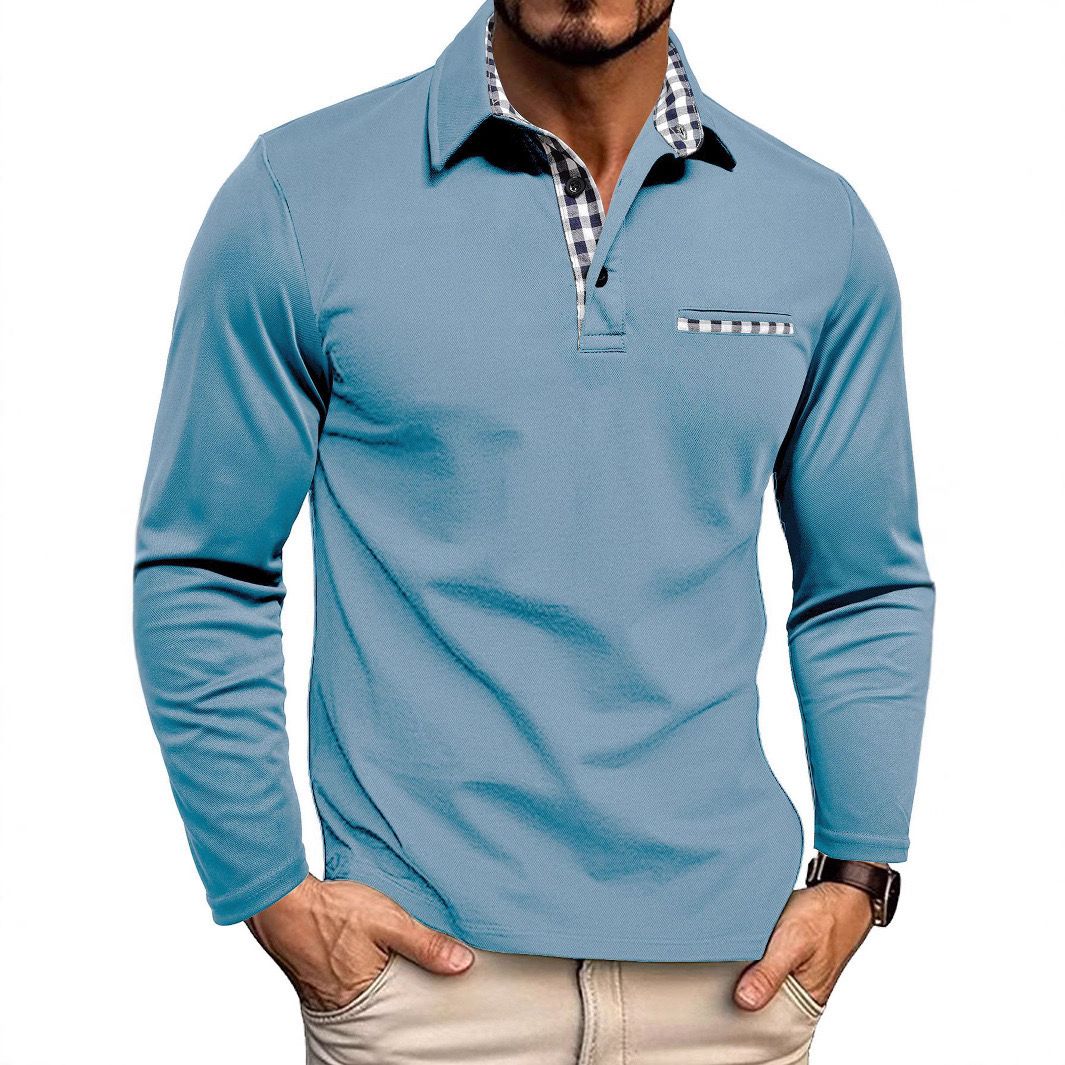 Herren-Poloshirt — Reguläre Passform, lange Ärmel, Knopfleiste