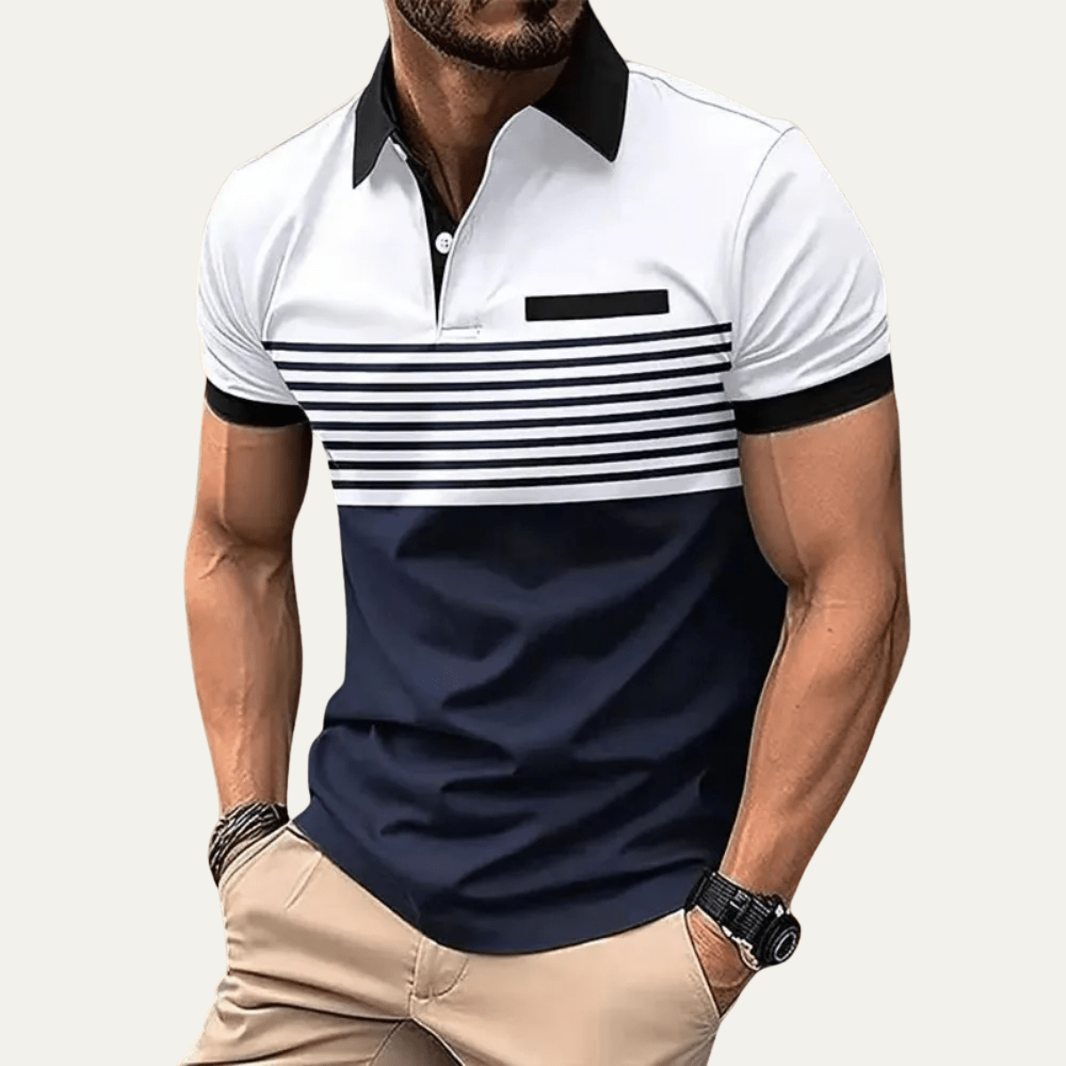 Herren-Poloshirt — Schlanke Passform Gestreiftes Muster Knopfkragen