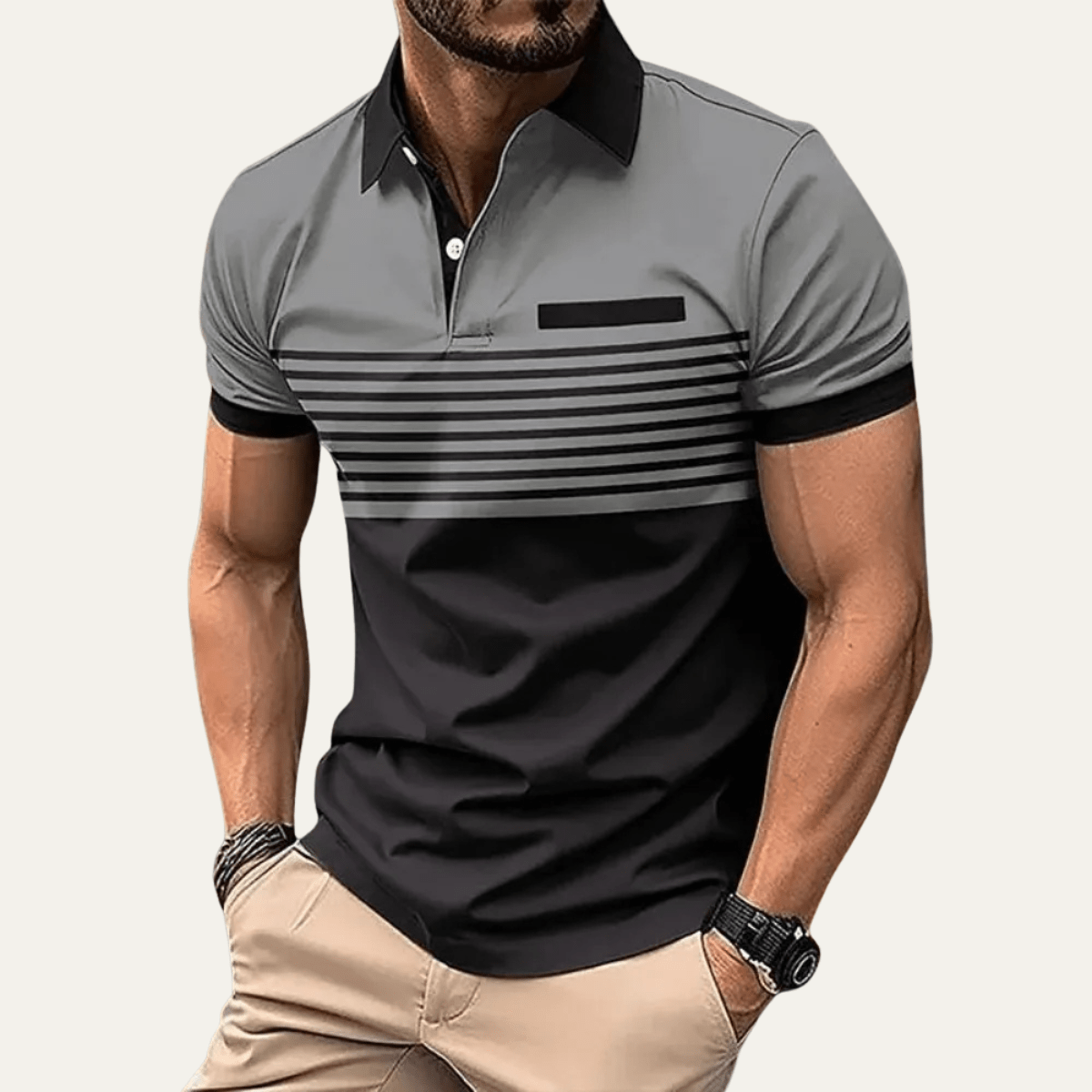Herren-Poloshirt — Schlanke Passform Gestreiftes Muster Knopfkragen