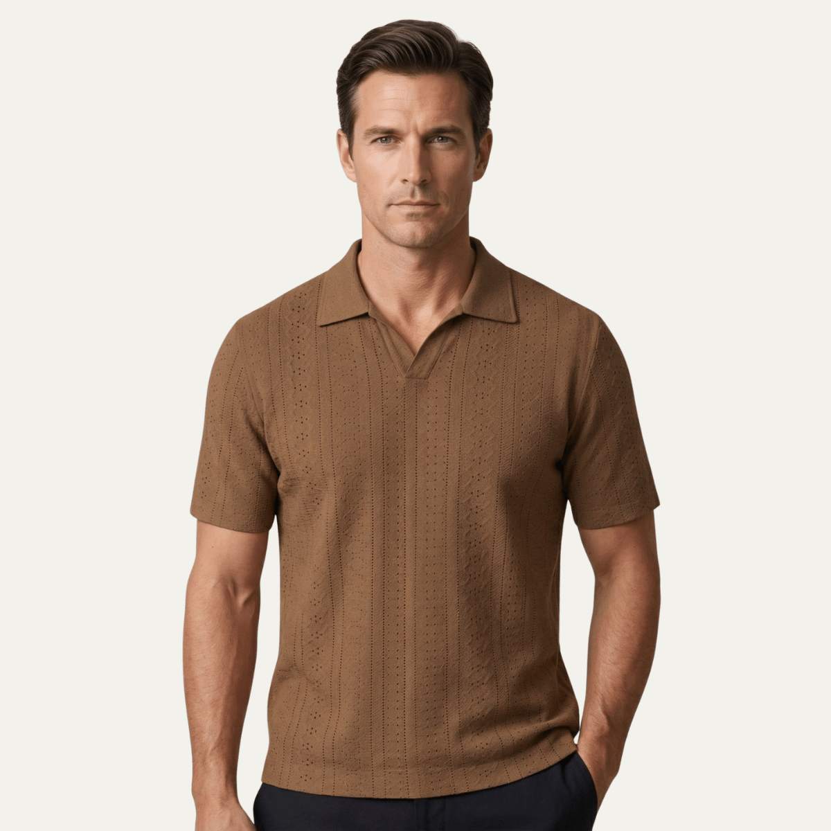 Herren-Poloshirt — Strukturierter Strick Kurzarm Kragen Reguläre Passform
