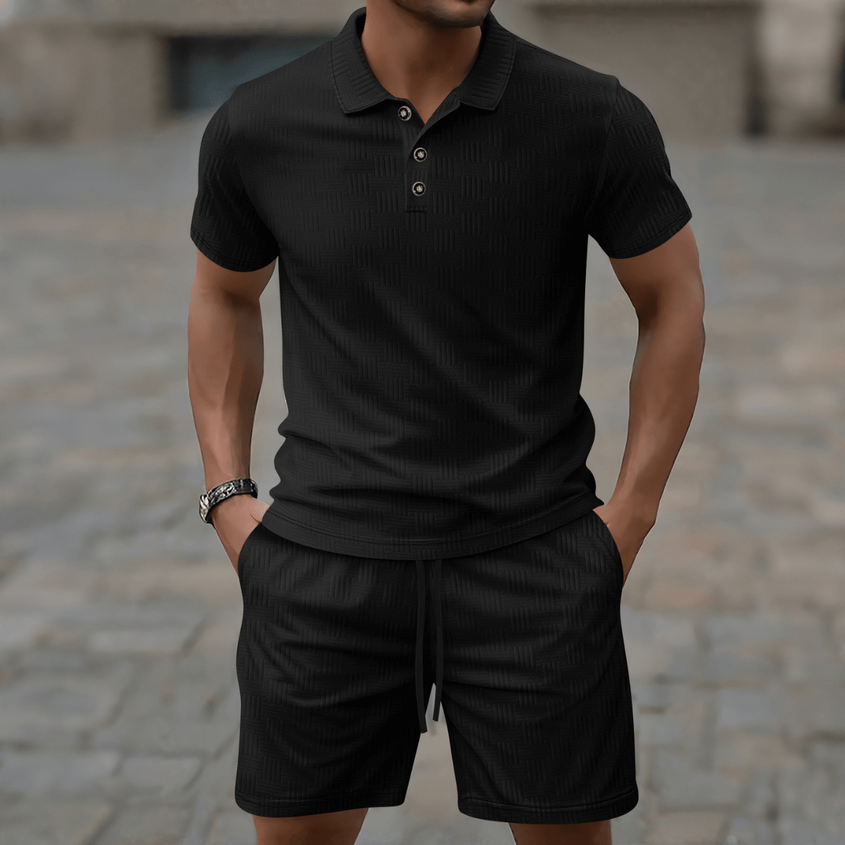Herren-Polo- & Shorts-Set — Kurzärmelig, Kordelzug, zweiteilig