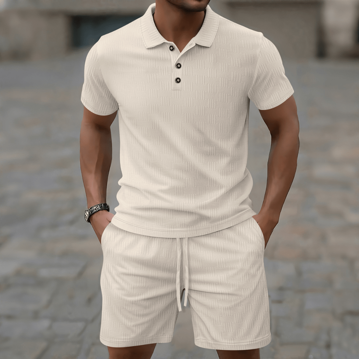 Herren-Polo- & Shorts-Set — Kurzärmelig, Kordelzug, zweiteilig