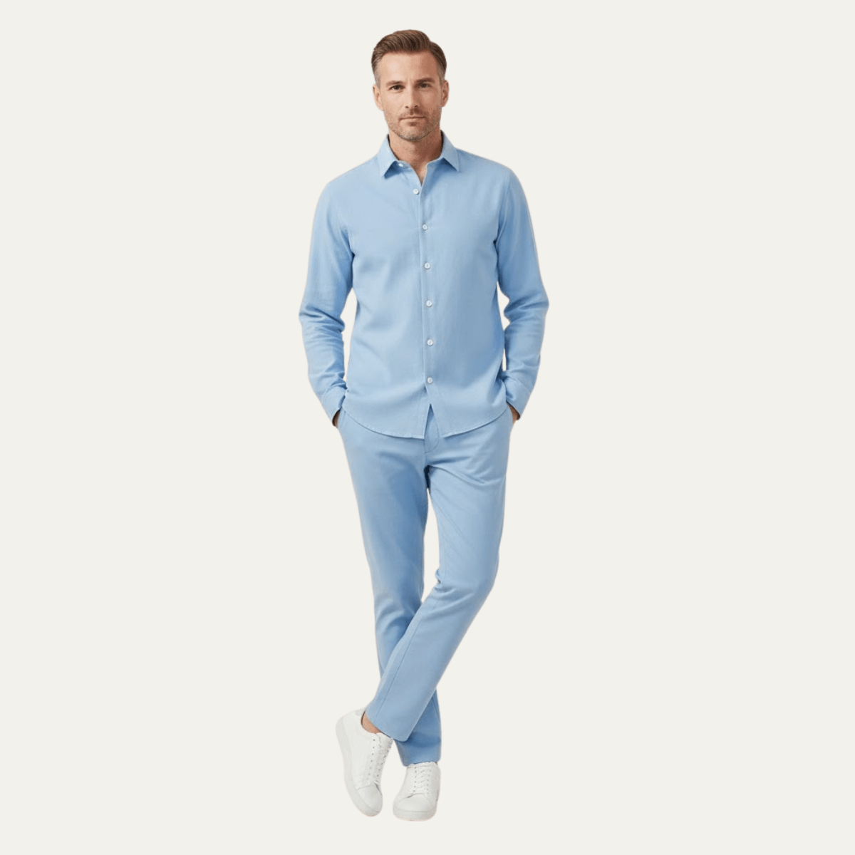 Herren-Hemd- & Hosen-Set — Langärmlig, lockere Passform, passendes Design
