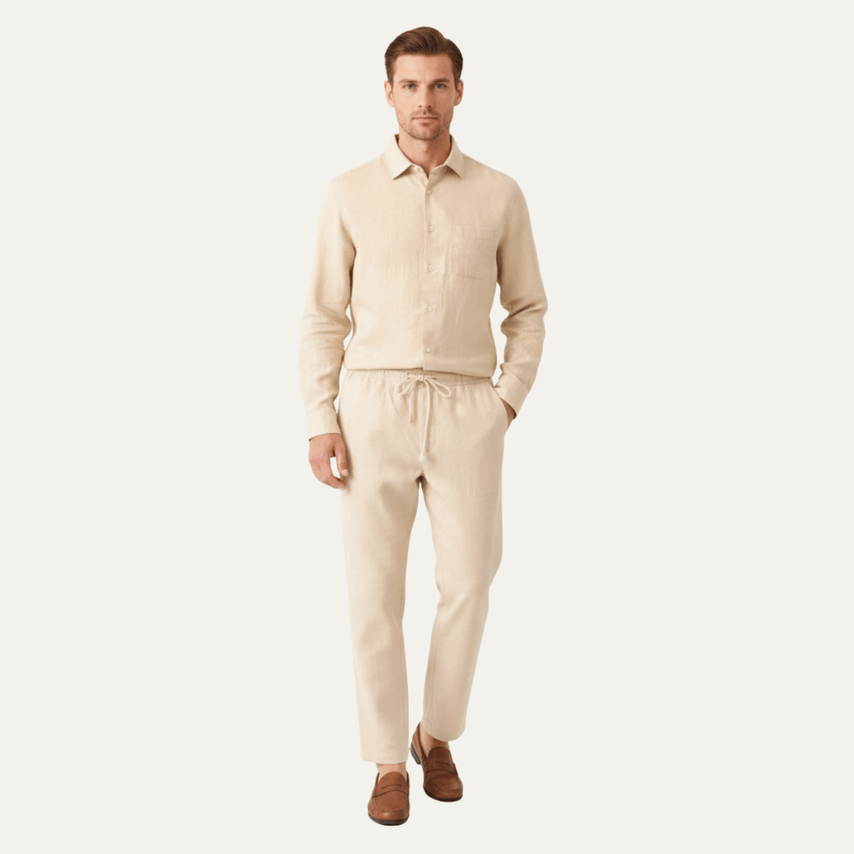 Herren-Hemd- & Hosen-Set — Langärmlig, lockere Passform, passendes Design