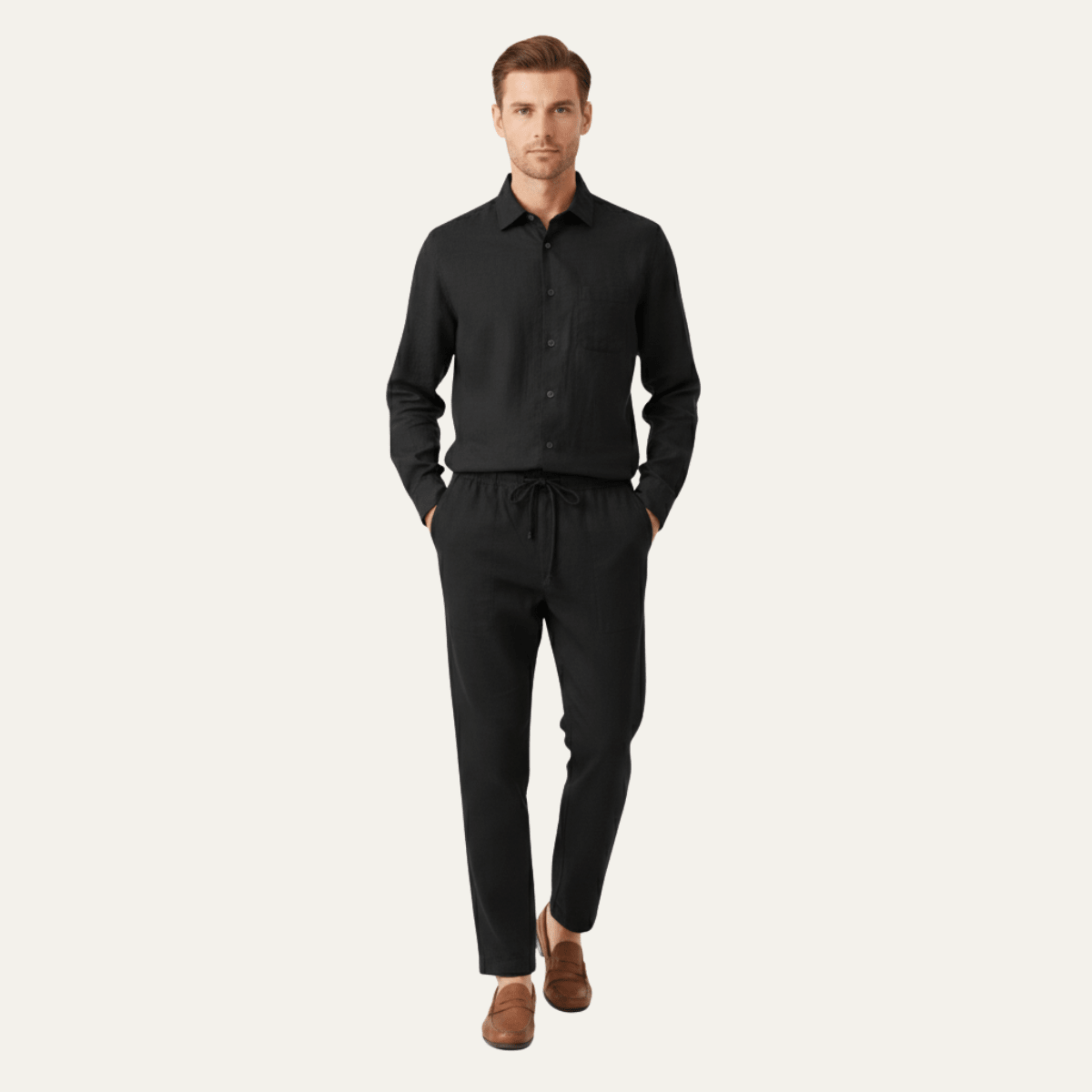 Herren-Hemd- & Hosen-Set — Langärmlig, lockere Passform, passendes Design