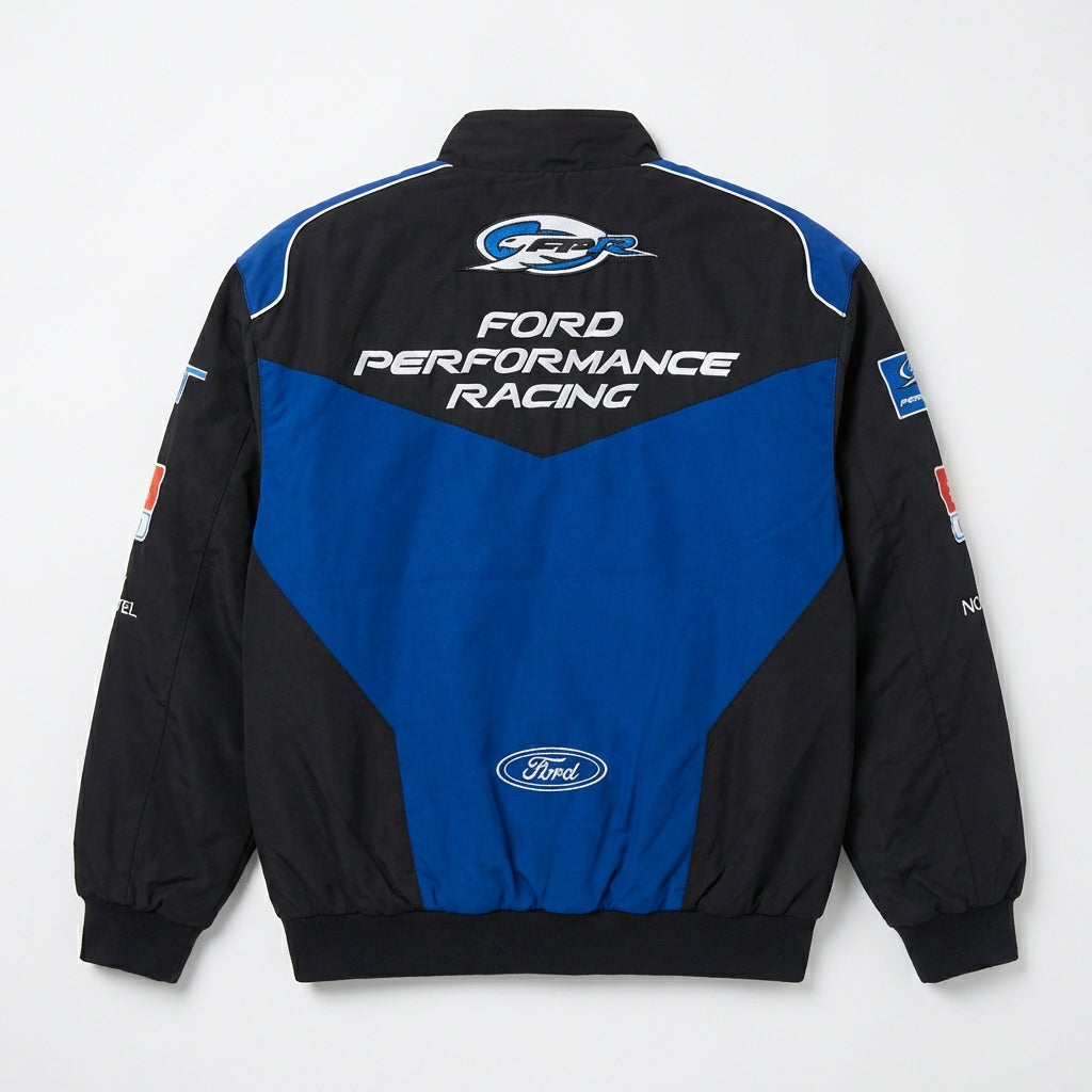 Ford Performance Racing Gestickte Racing Jacke Schwarz/Blau | Zip-Front Motorsport Team Oberbekleidung