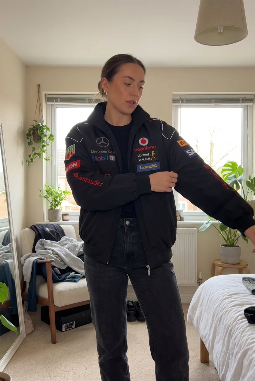 Veste Racing Mercedes-Benz Noire | Col Montant Zip Complet Motorsport