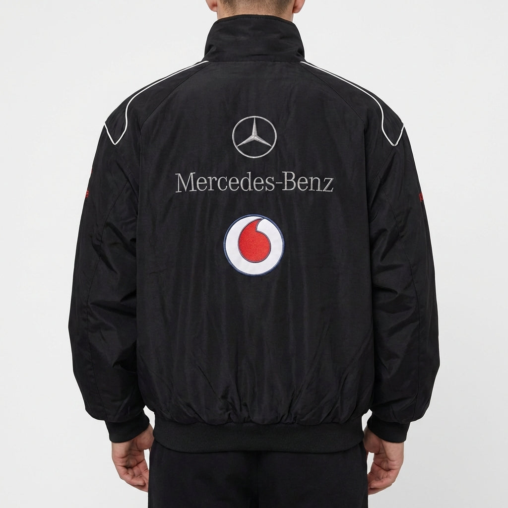 Mercedes-Benz Racing Jas Zwart | Volledige Rits Staande Kraag Motorsport