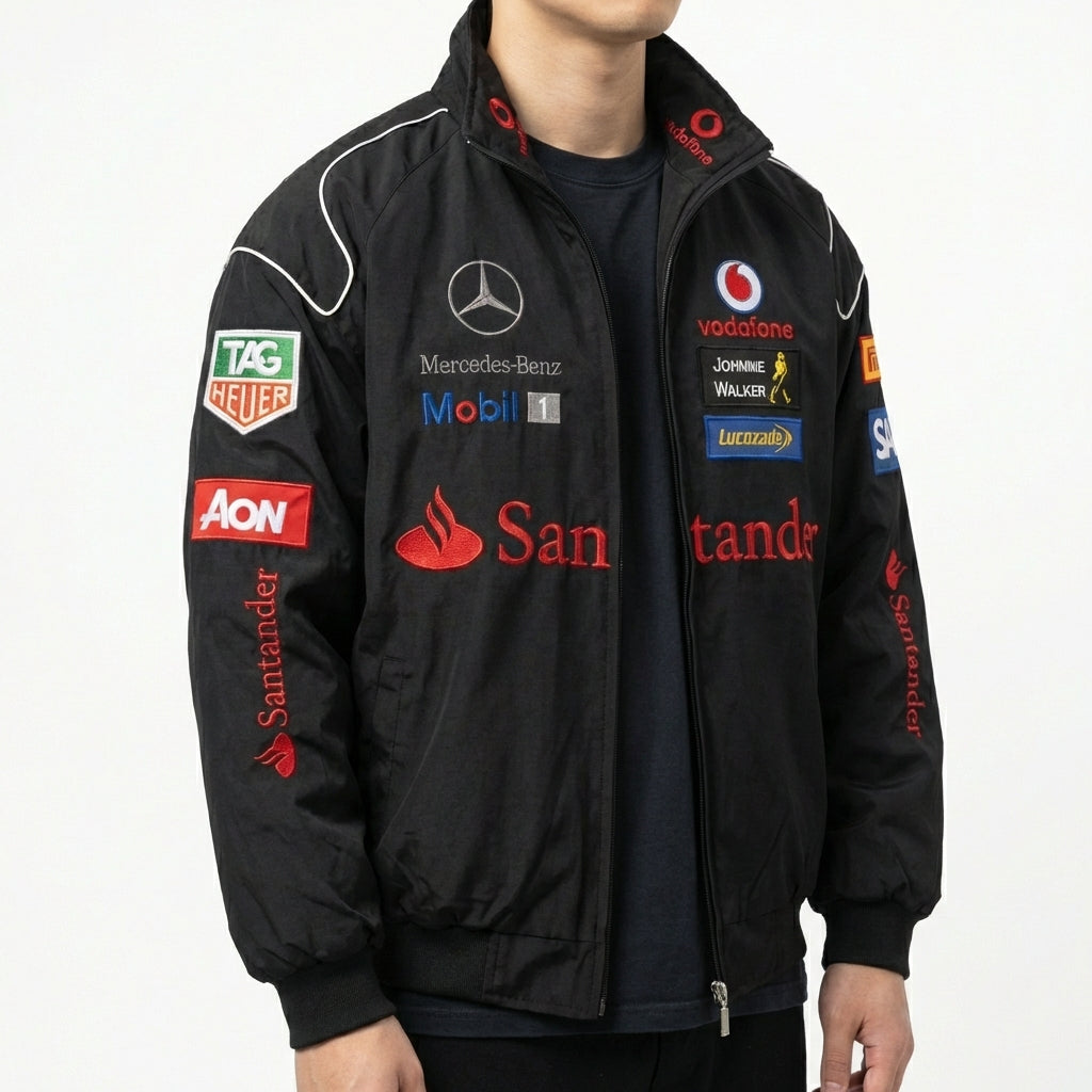 Veste Racing Mercedes-Benz Noire | Col Montant Zip Complet Motorsport