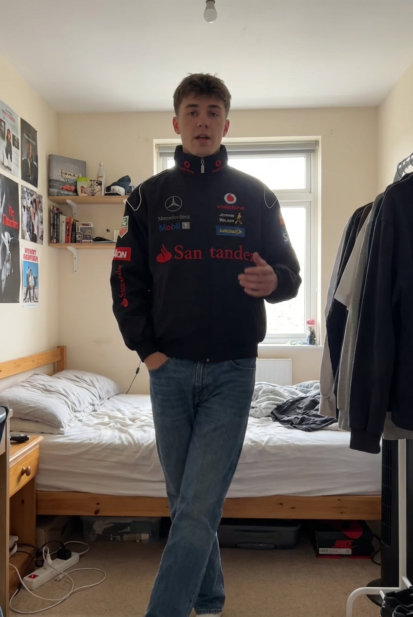 Veste Racing Mercedes-Benz Noire | Col Montant Zip Complet Motorsport