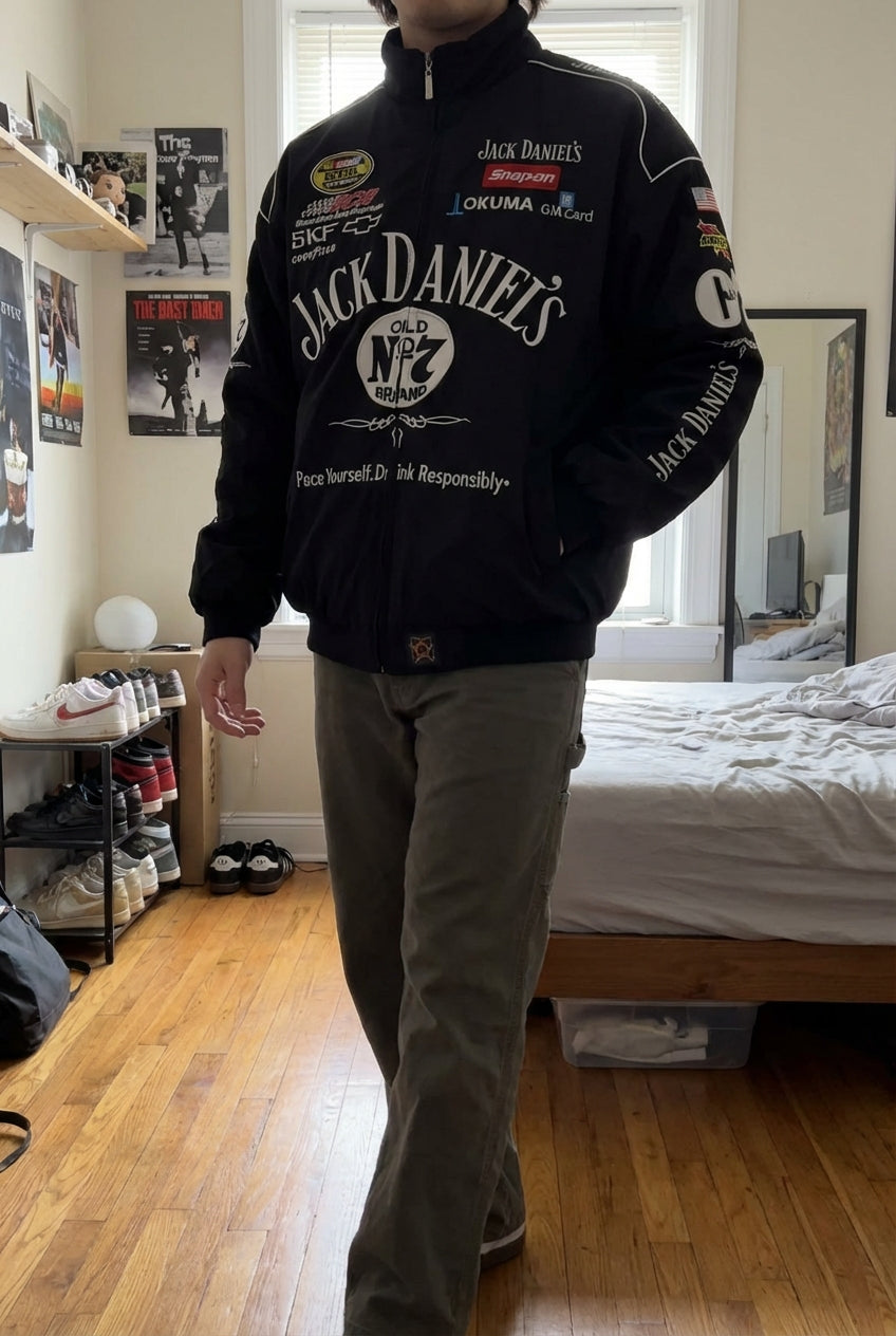Veste de Course Jack Daniel's Old No. 7 Noire | Zip Complet Logos Sponsors NASCAR