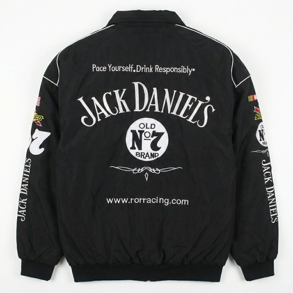 Jack Daniel's Old No. 7 Racing Jacke Schwarz | Voller Zip mit NASCAR Sponsor Logos