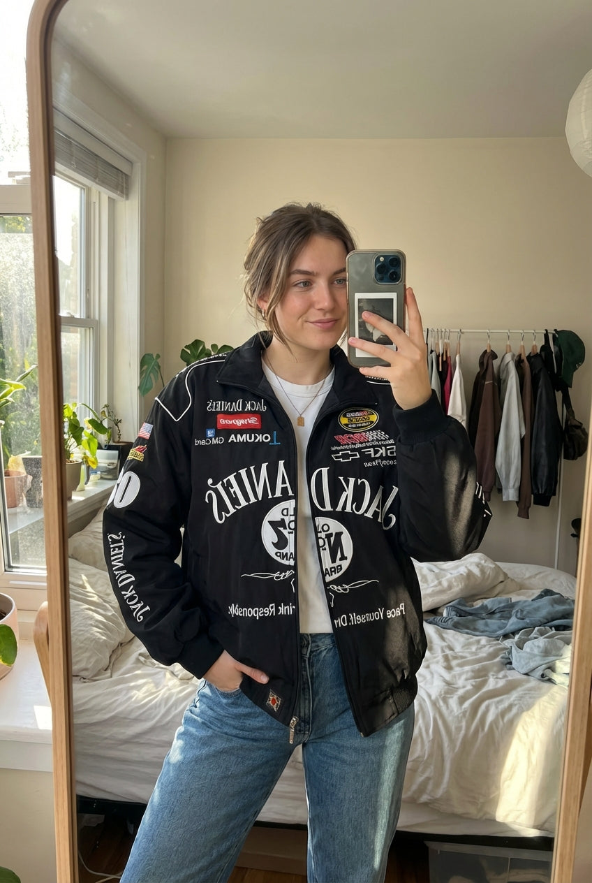 Veste de Course Jack Daniel's Old No. 7 Noire | Zip Complet Logos Sponsors NASCAR