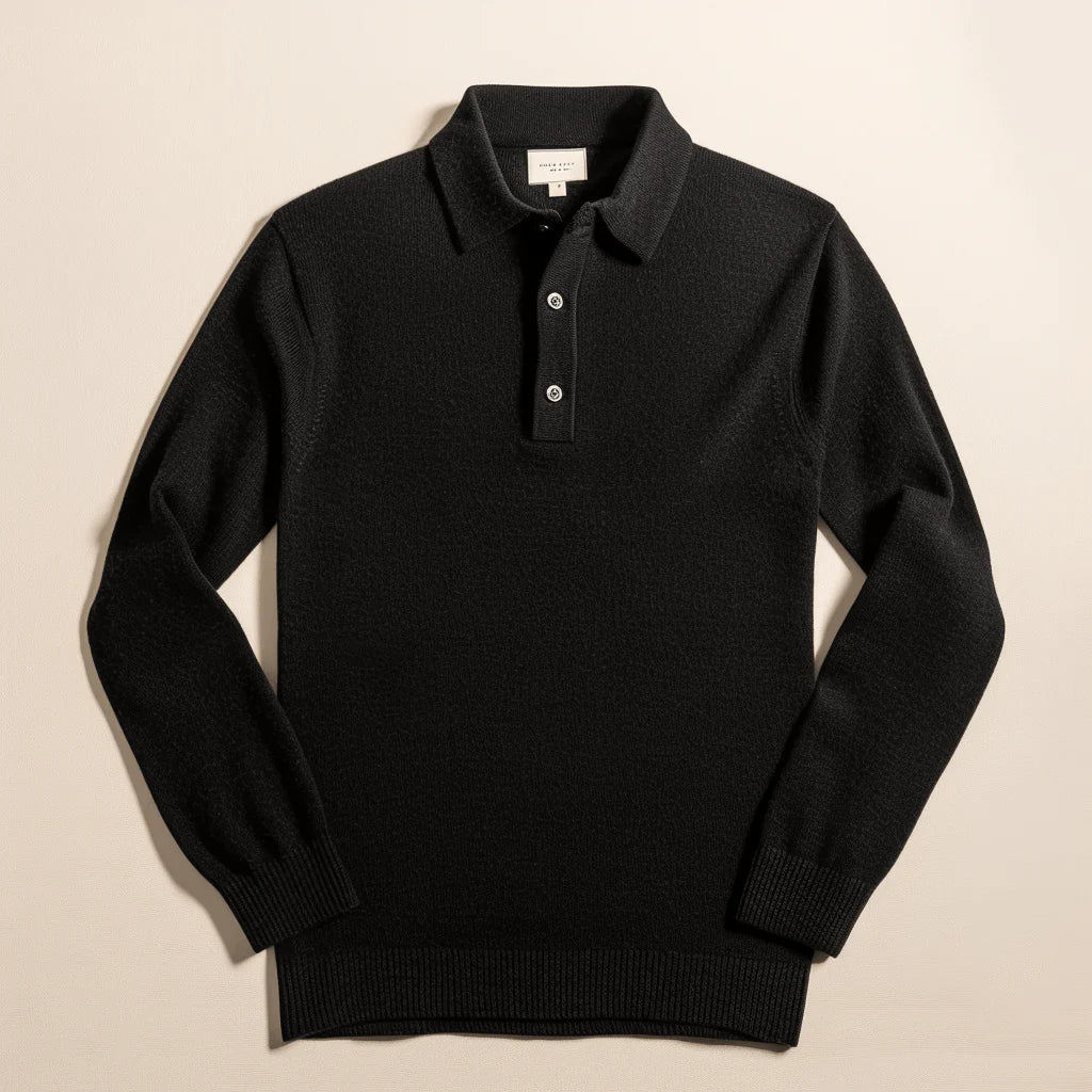 Suéter tipo polo de punto para hombre, manga larga, casual