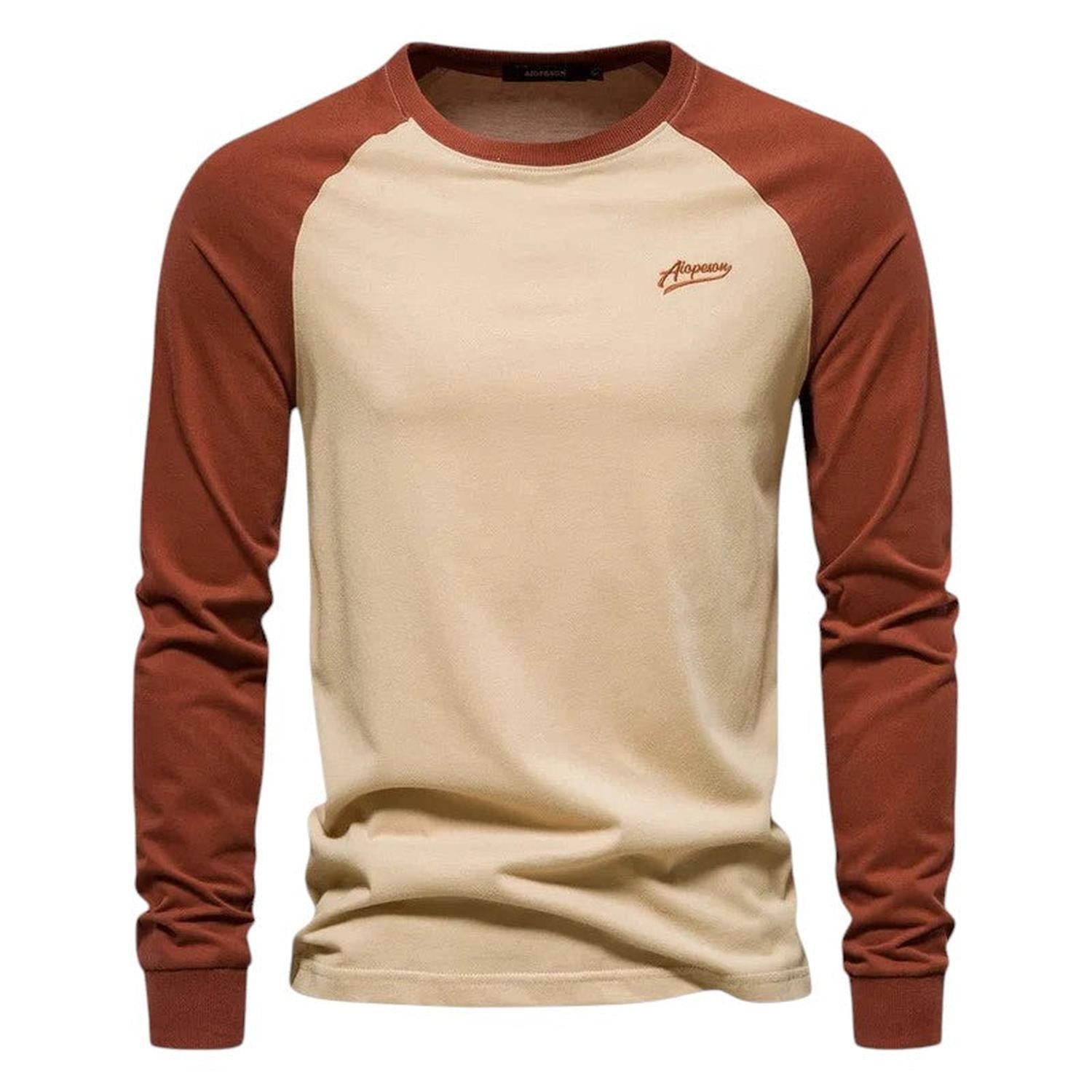 Camisa raglán para hombre manga larga cuello redondo ajuste regular ropa deportiva casual