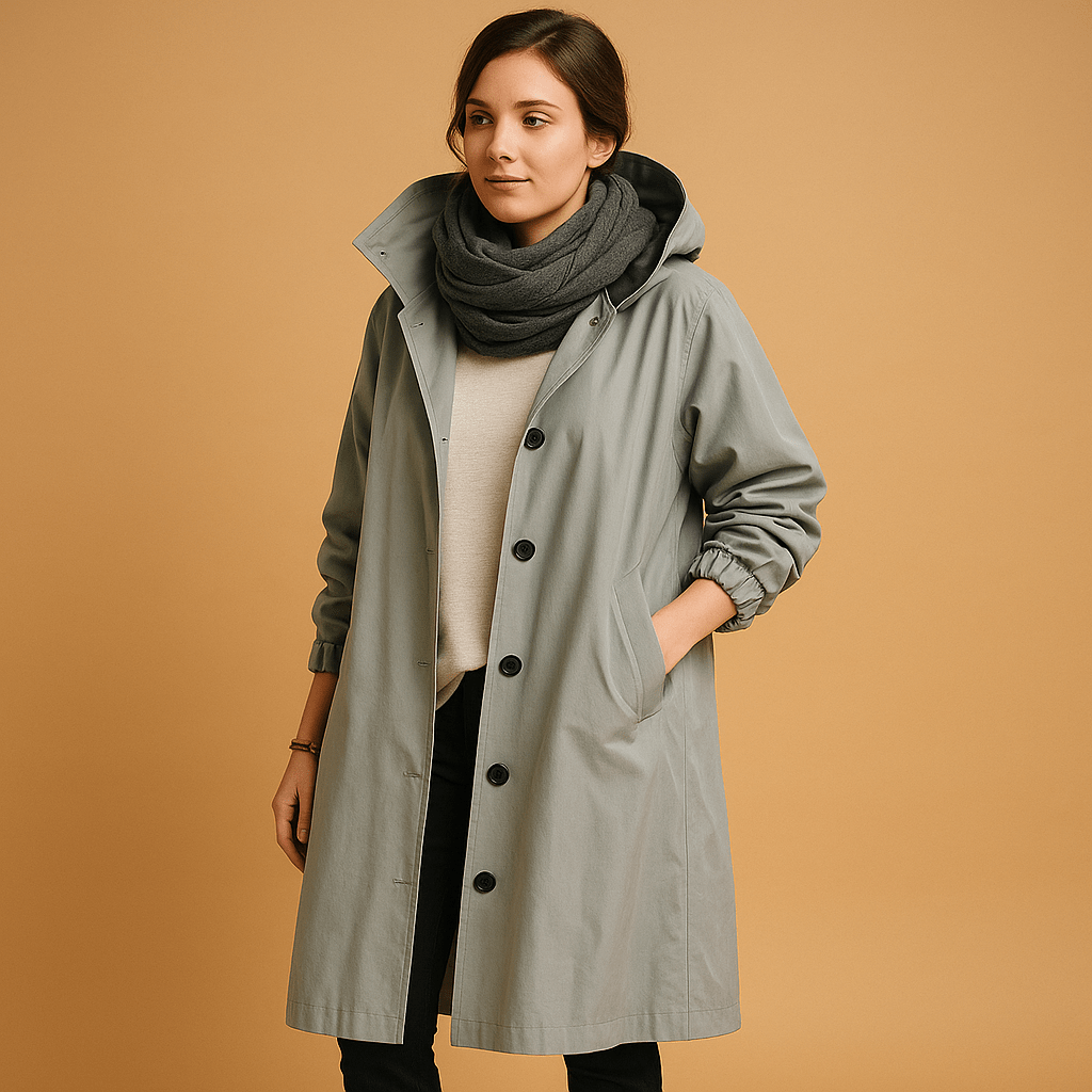 Damen Regenmantel Lang Wasserdichtes Design mit verstellbarer Taille