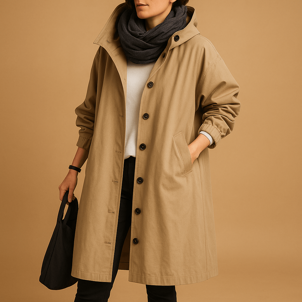 Damen Regenmantel Lang Wasserdichtes Design mit verstellbarer Taille