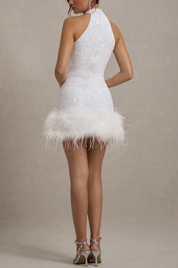 Abito con paillettes da donna collo halter mini vestibilità look glamour