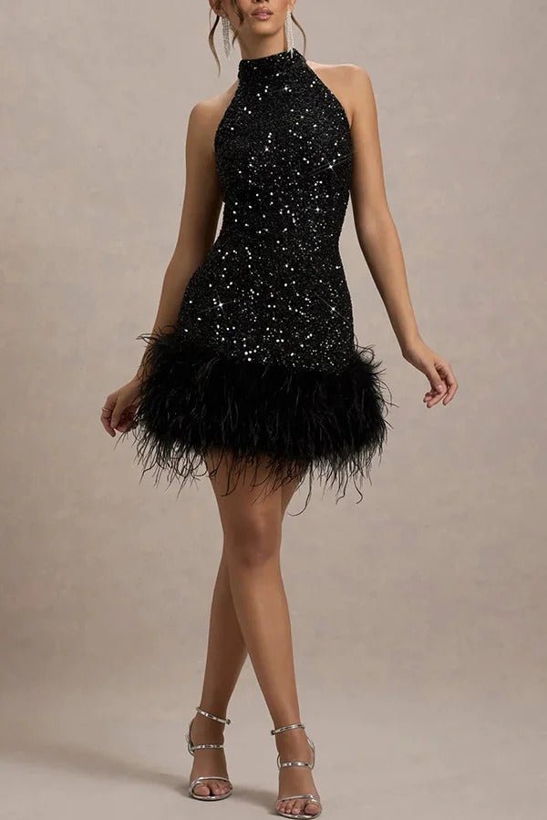 Sequin Dress Women Halterneck Mini Fit Glam Look