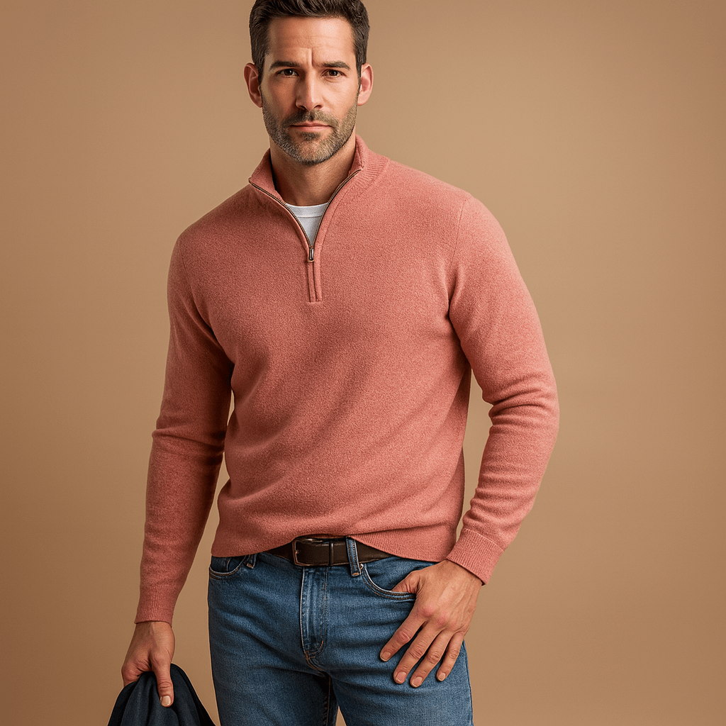 Maglione uomo, vestibilità comoda, chiusura frontale con zip per uso quotidiano