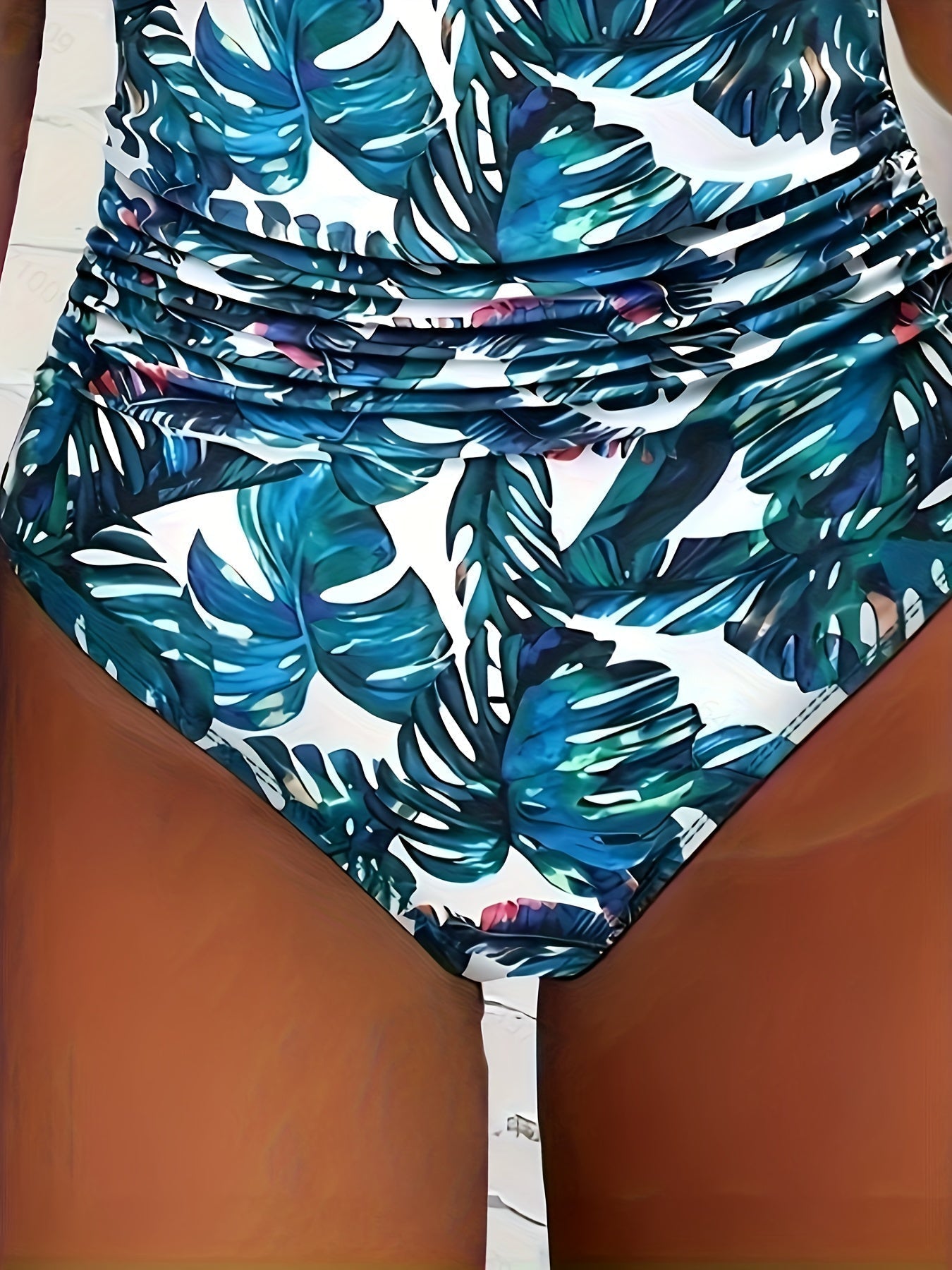 Bañador de una pieza para mujer, escote en V, halter, espalda descubierta, cintura fruncida
