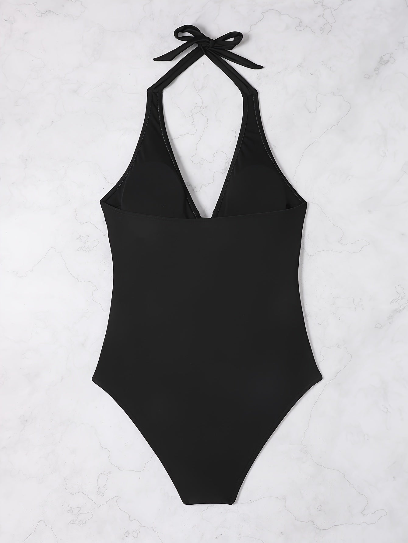 Bañador de una pieza para mujer, escote en V, halter, espalda descubierta, cintura fruncida