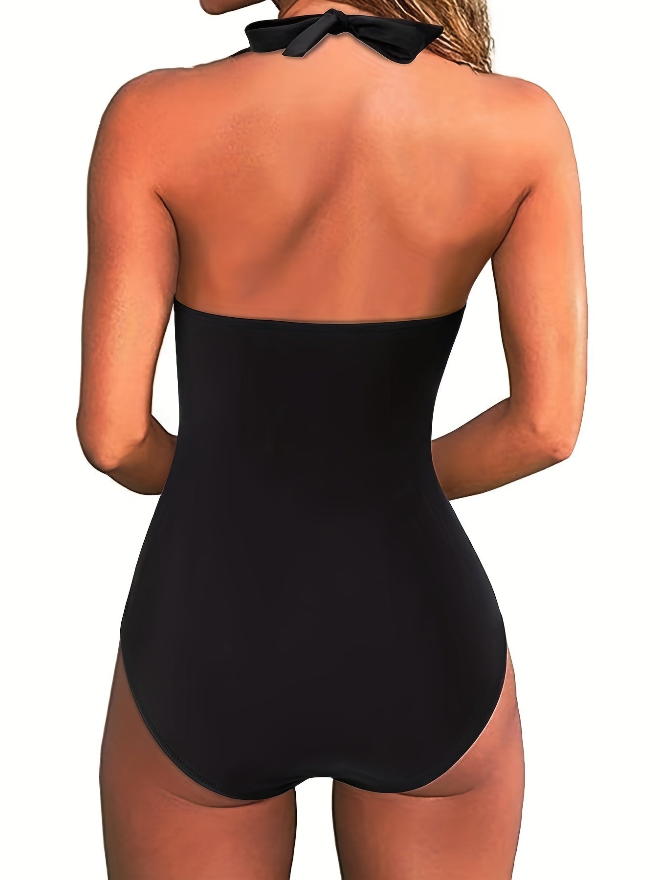 Bañador de una pieza para mujer, escote en V, halter, espalda descubierta, cintura fruncida