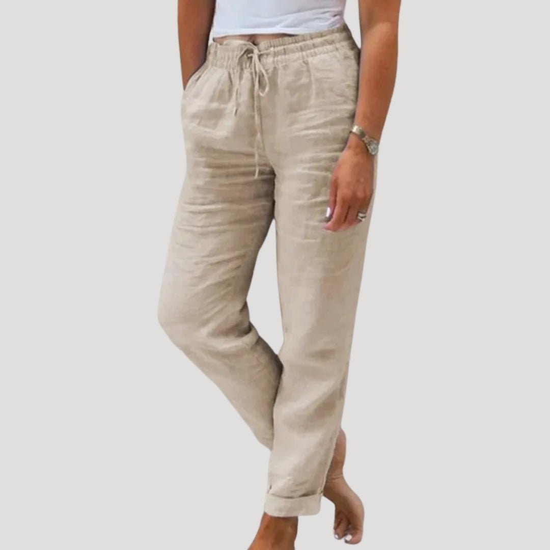Damen Hose Leinen, schmal zulaufend, elastischer Kordelzugbund
