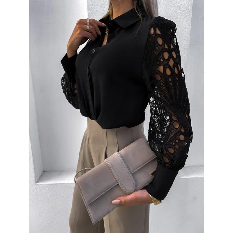 Dames Blouse Normale Pasvorm Lange Mouw Kraag Knopen