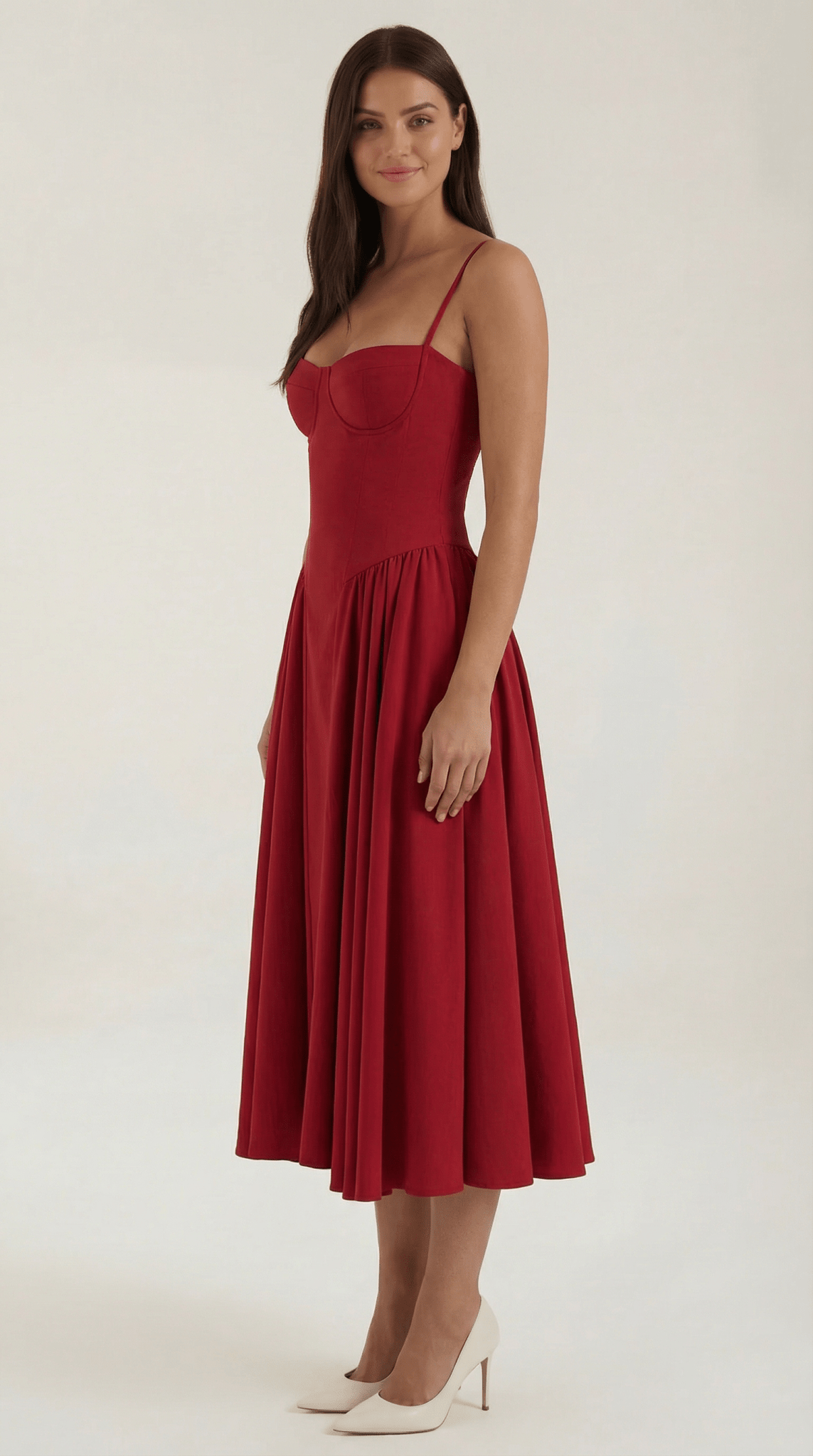 Damen Midikleid Korsett-Schnitt Herzausschnitt Design