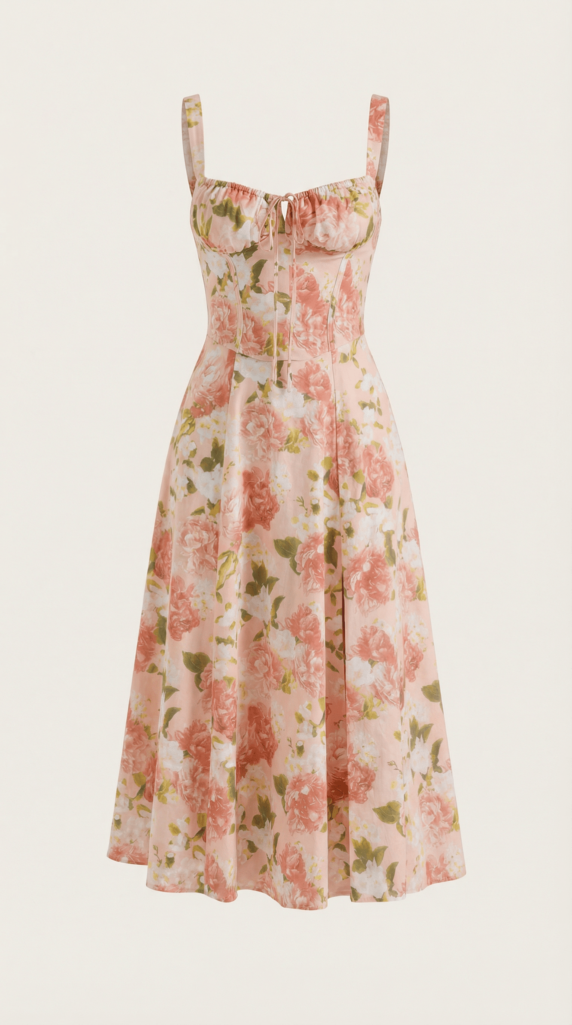 Vestido midi para mujer con escote corazón y detalle de cordones en el frente
