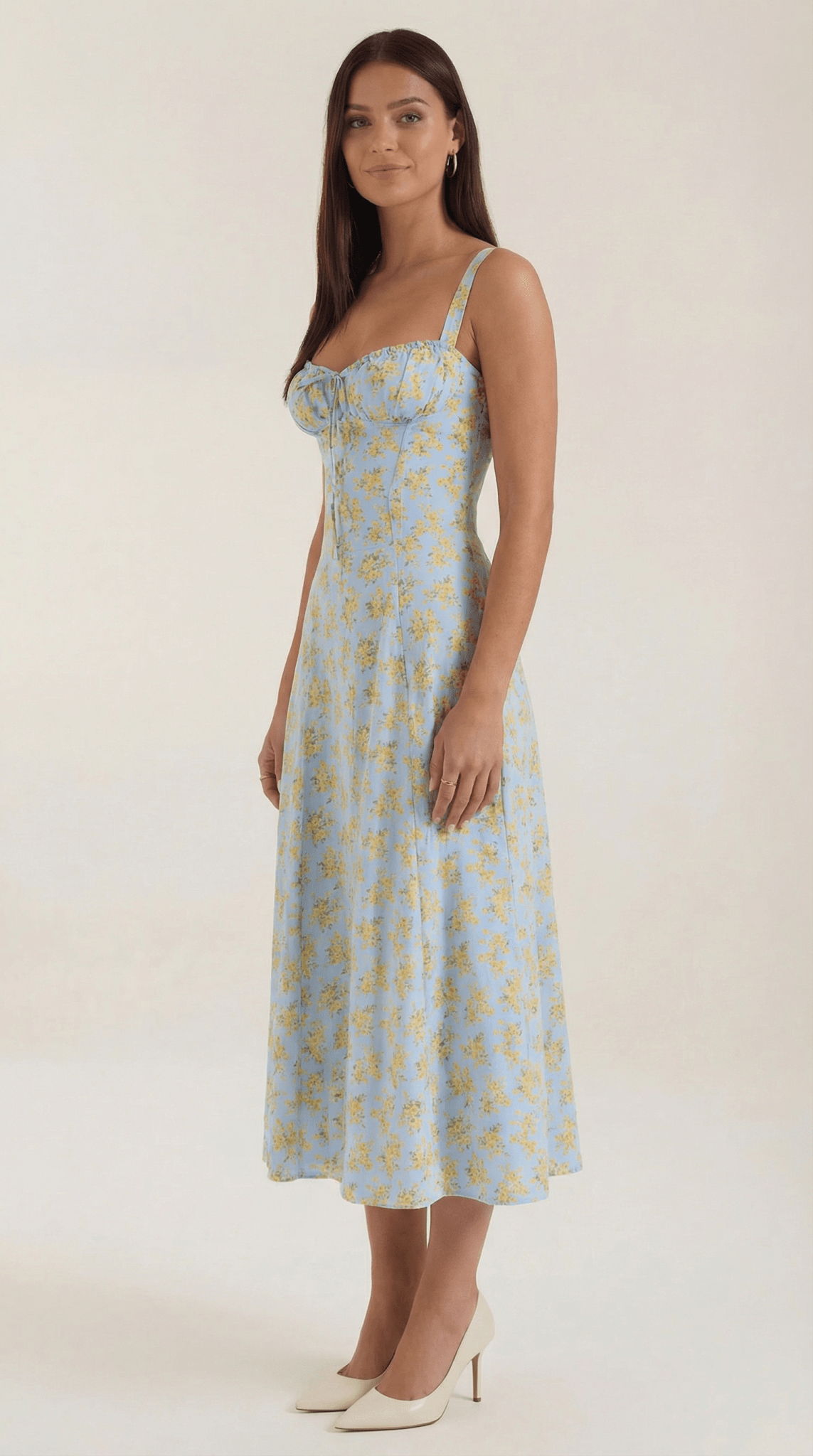 Vestido midi para mujer con escote corazón y detalle de cordones en el frente