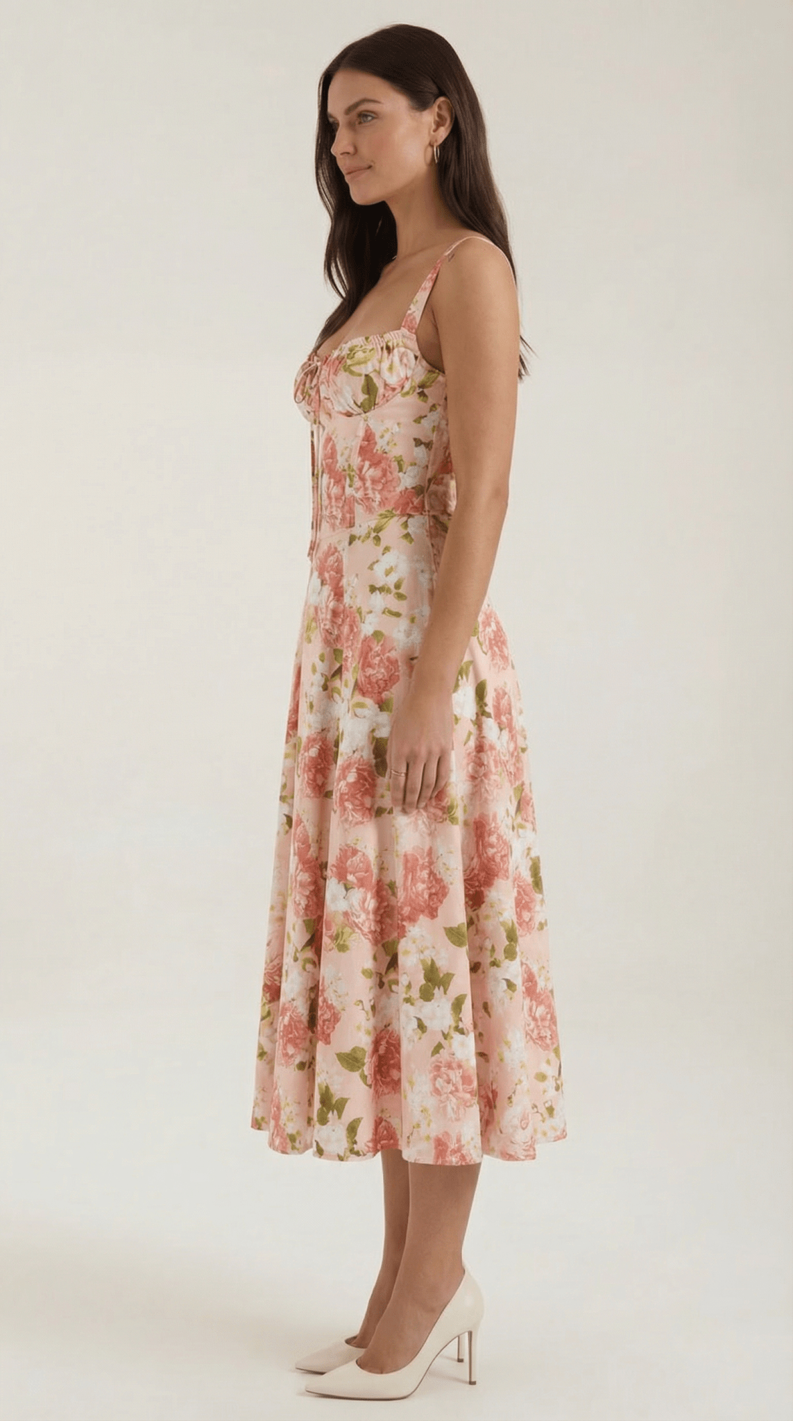 Vestido midi para mujer con escote corazón y detalle de cordones en el frente