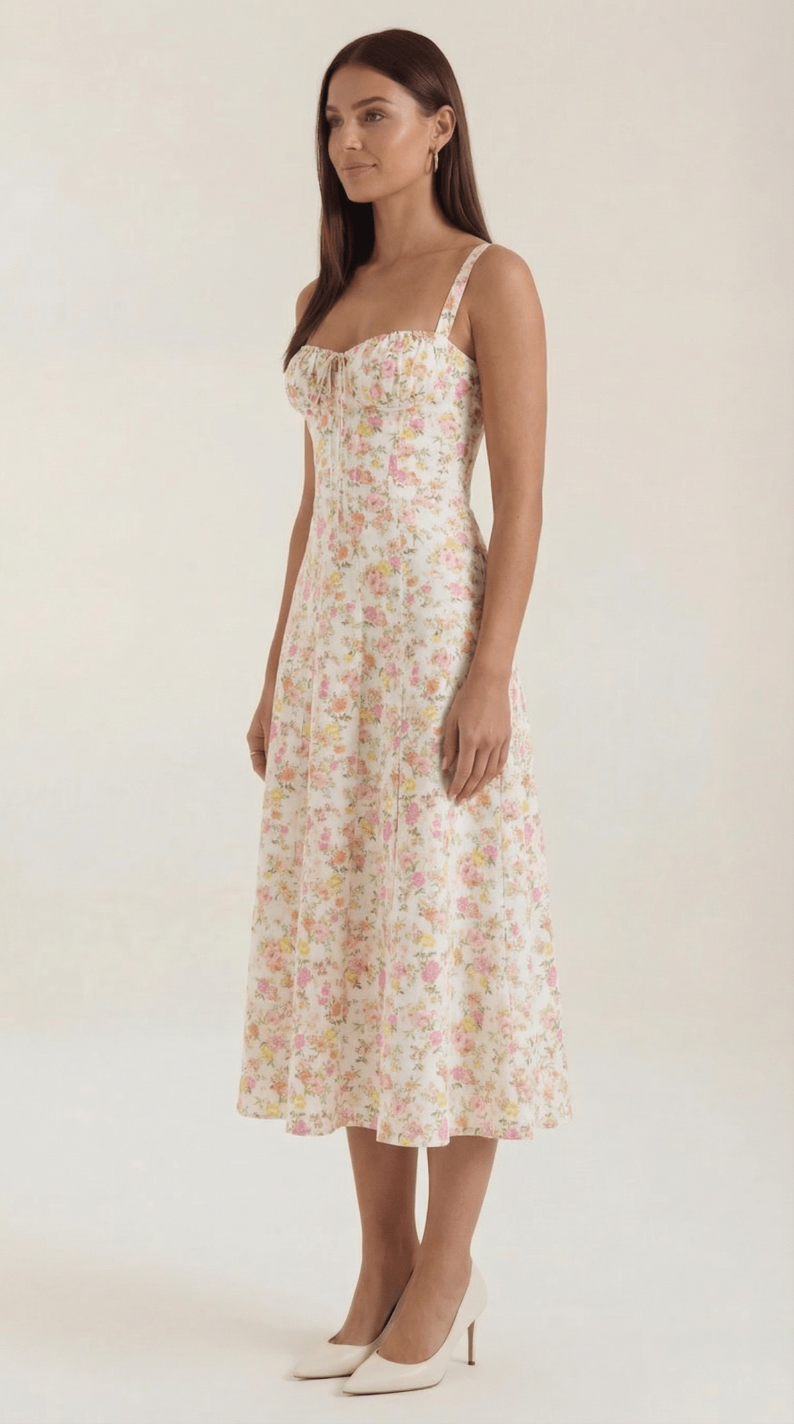 Vestido midi para mujer con escote corazón y detalle de cordones en el frente